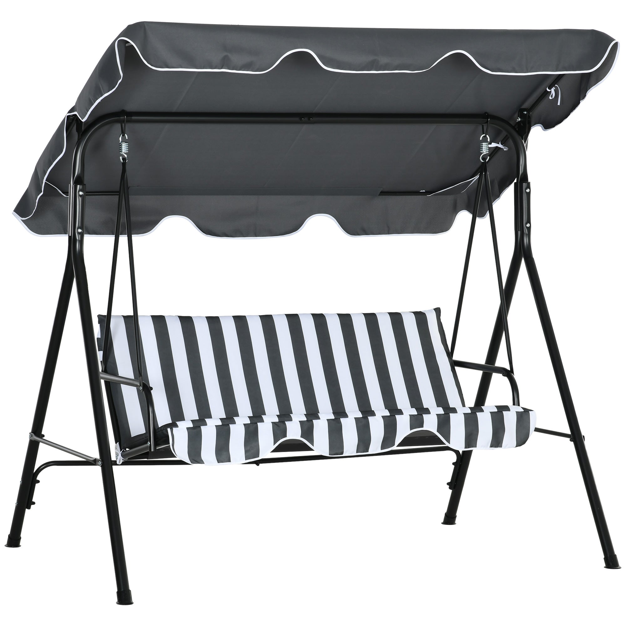 Outsunny Three-Seater Garden Swing Chair, with Adjustable Canopy - Grey Stripe