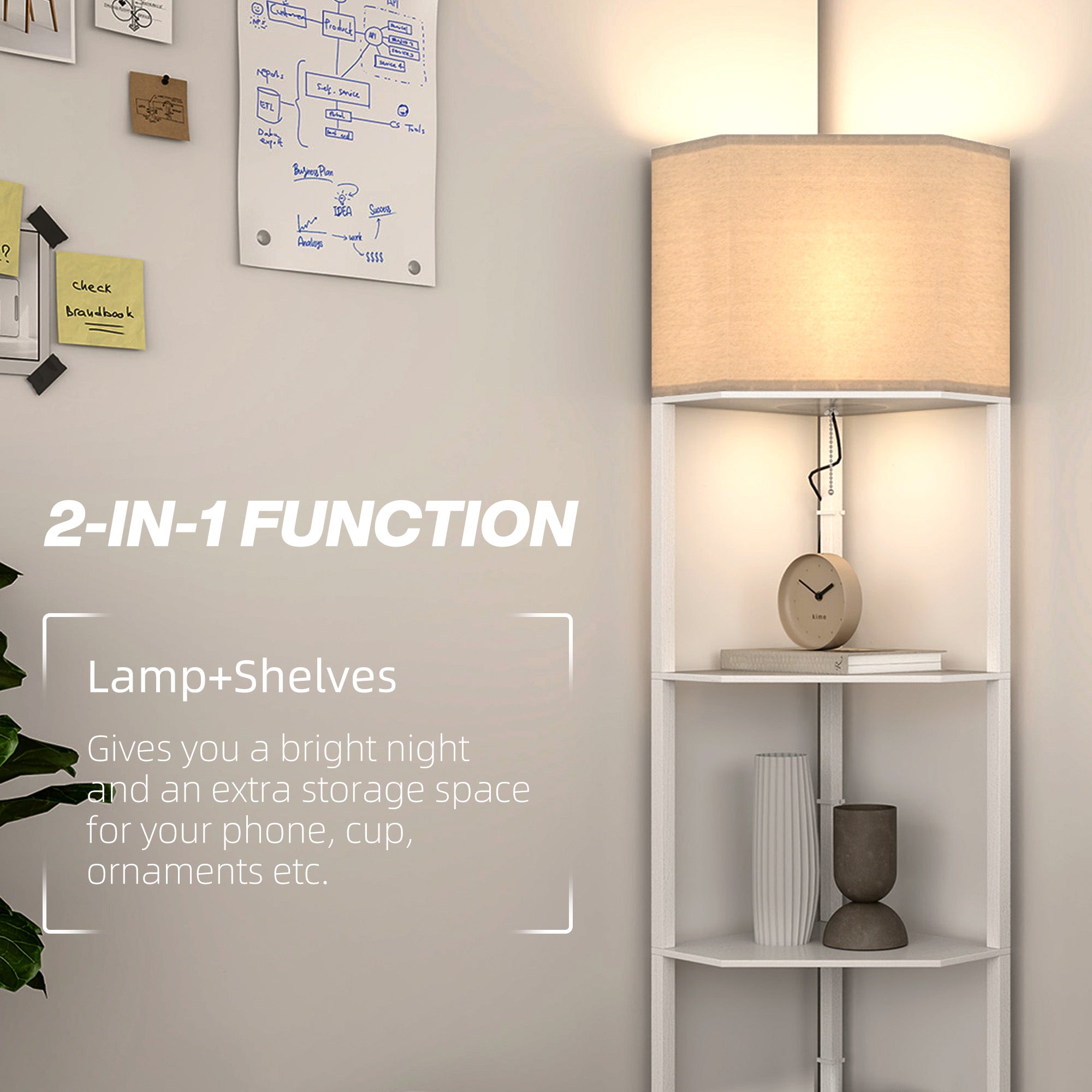 HOMCOM Three-Shelf Corner Floor Lamp - White - North Peak Garden Furniture