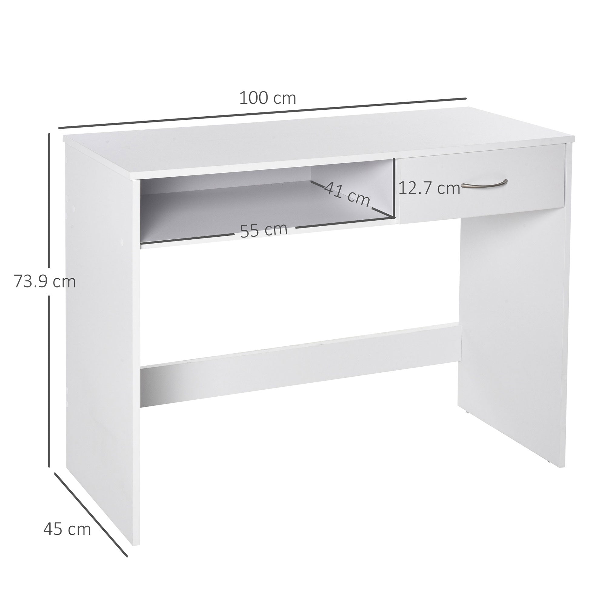 HOMCOM Compact Computer Desk, Study Table with Drawer and Storage Compartment, Writing Workstation, White - North Peak Garden Furniture