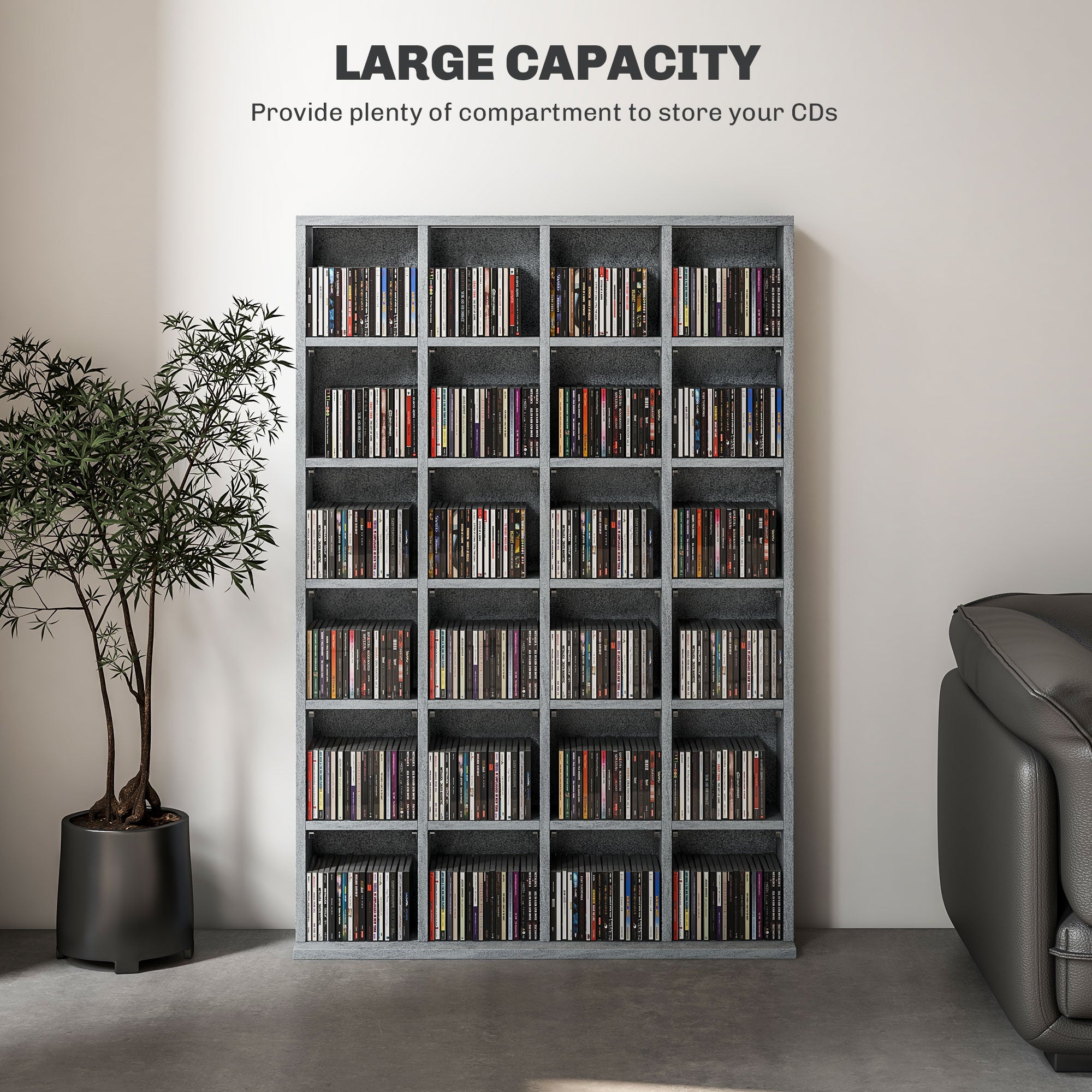 HOMCOM CD Storage Unit with Adjustable Shelves, 89 x 130.5 cm, Cement Grey - North Peak Garden Furniture