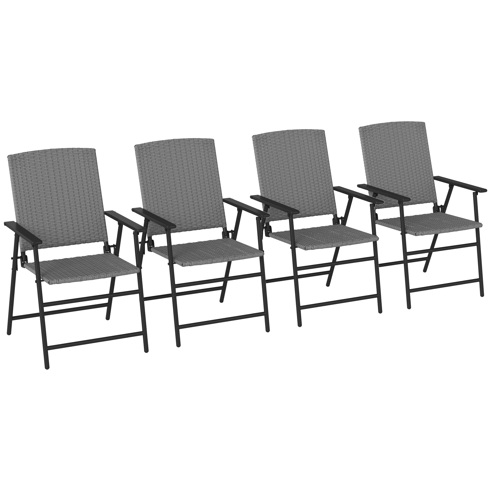 Outsunny Set of Four Folding Rattan Seat Chairs - Grey - North Peak Garden Furniture