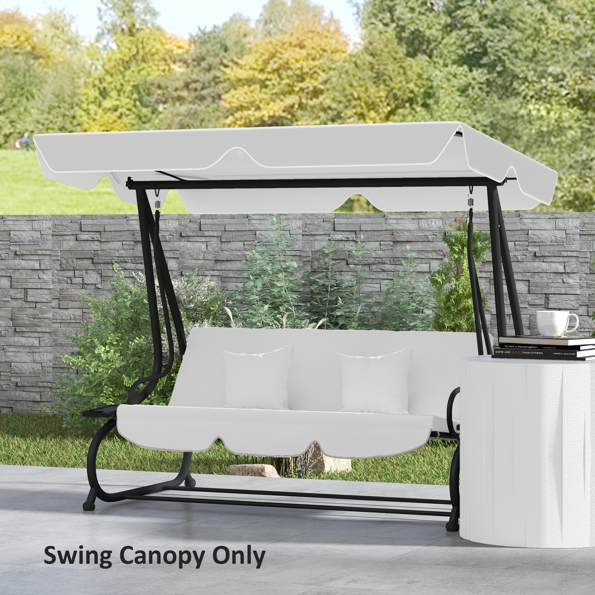 Outsunny Garden Swing Canopy Replacement 3 Seater, Waterproof Garden Swing Seat Canopy Cover, Windproof Anti-UV Sun Shade (Canopy Only) for Patio, Balcony, Light Grey - North Peak Garden Furniture