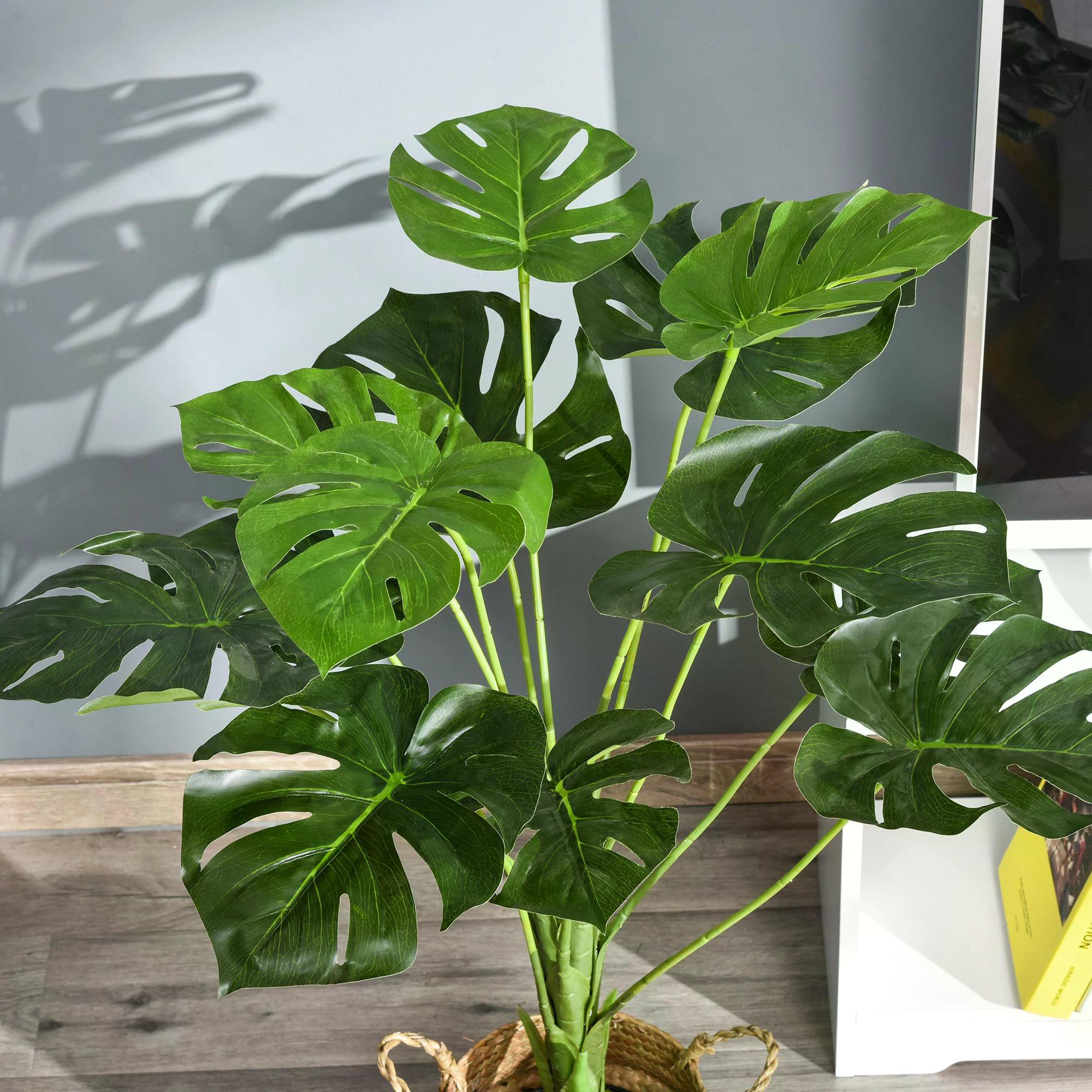 Outsunny Artificial Greenery: Lifelike Monstera Deliciosa Plant with 13 Leaves & Pot for Indoor/Outdoor Décor