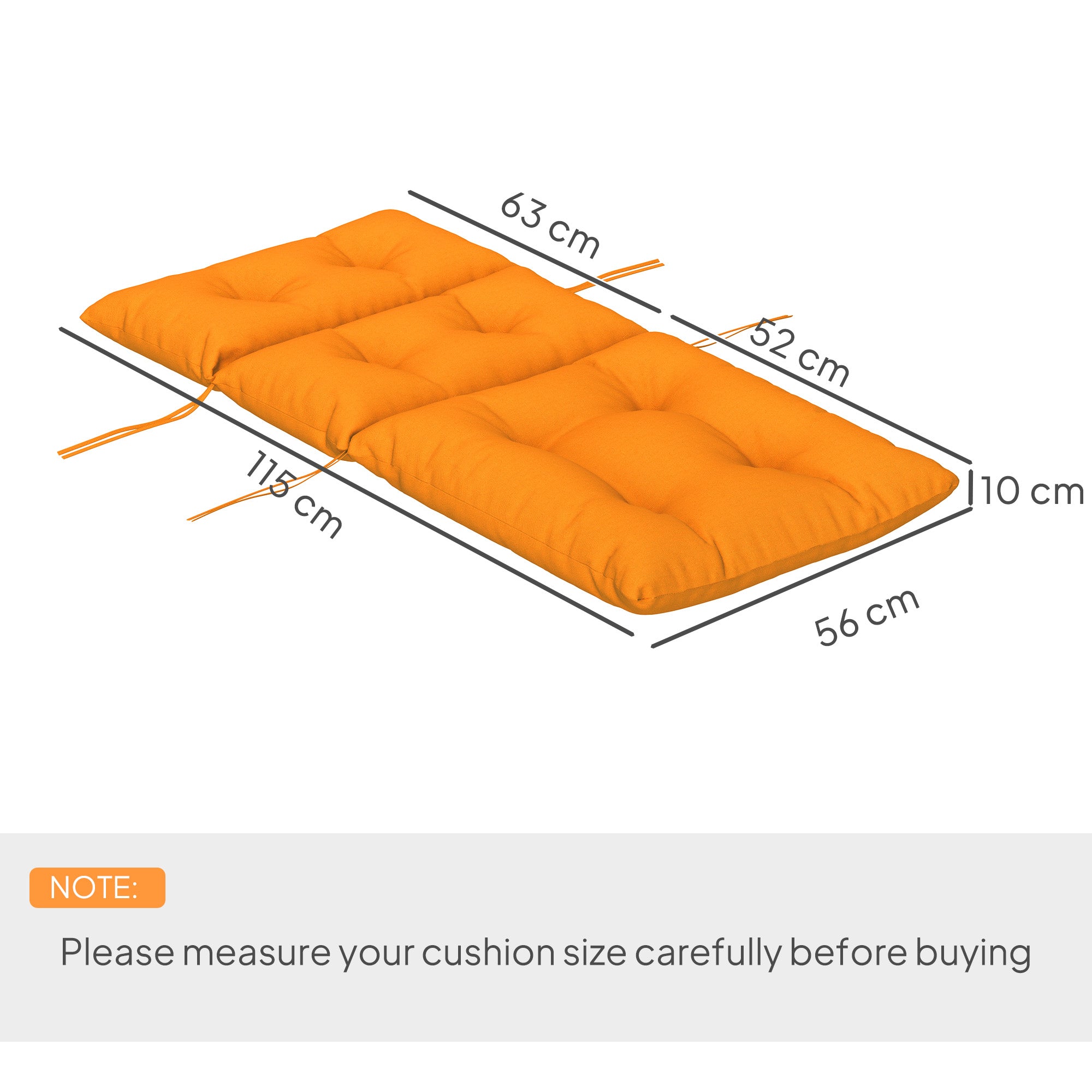 Outsunny Tufted Adirondack Chair Cushion, Thick Garden Seat Cushion Pad with Backrest, Rocking Chair Cushion with Ties for Outdoor and Indoor Use, Orange - North Peak Garden Furniture
