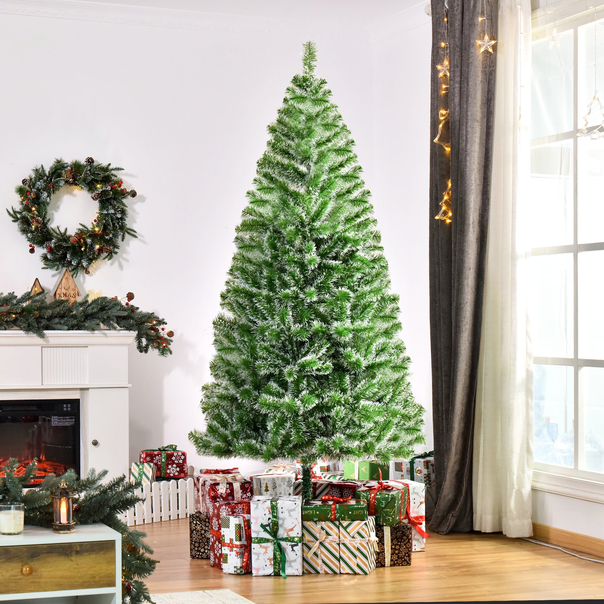HOMCOM 7FT Indoor Christmas Tree Artificial Decoration Xmas Gift with Metal Stand Branch Tips - North Peak Garden Furniture