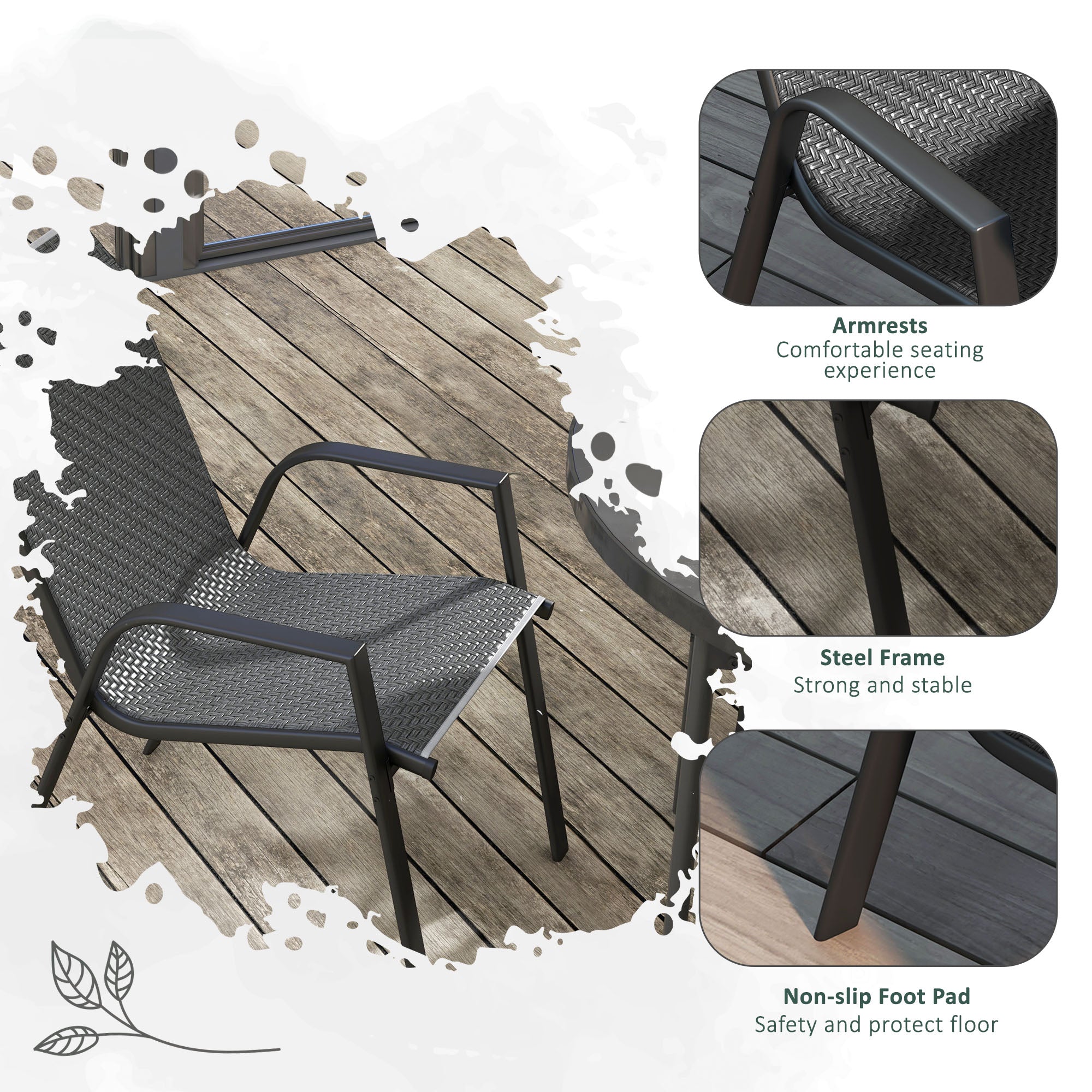 Outsunny Four-Piece Stacking Rattan Garden Seat Set - Grey - North Peak Garden Furniture