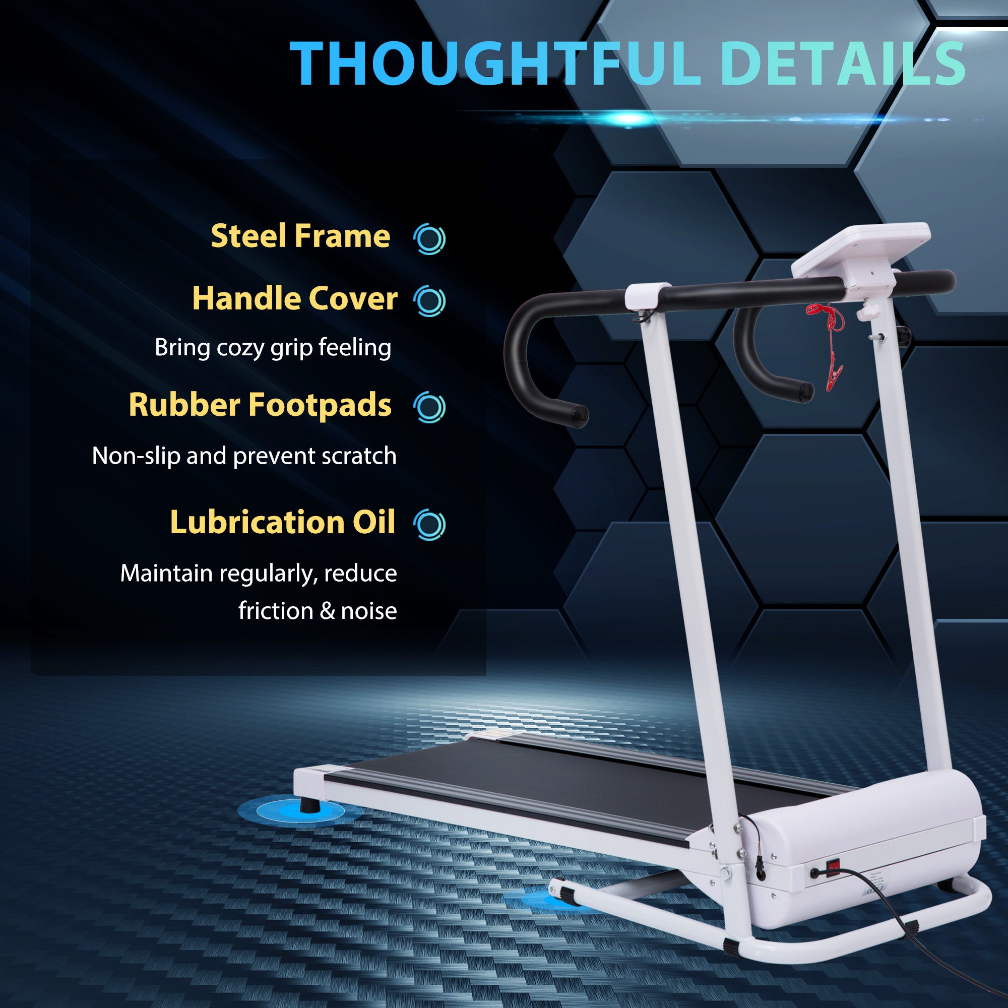 HOMCOM 1.25HP Motorised Electric Treadmill, 10km/h Folding Running Machine, Gym Fitness Exercise with LCD Monitor, White - North Peak Garden Furniture