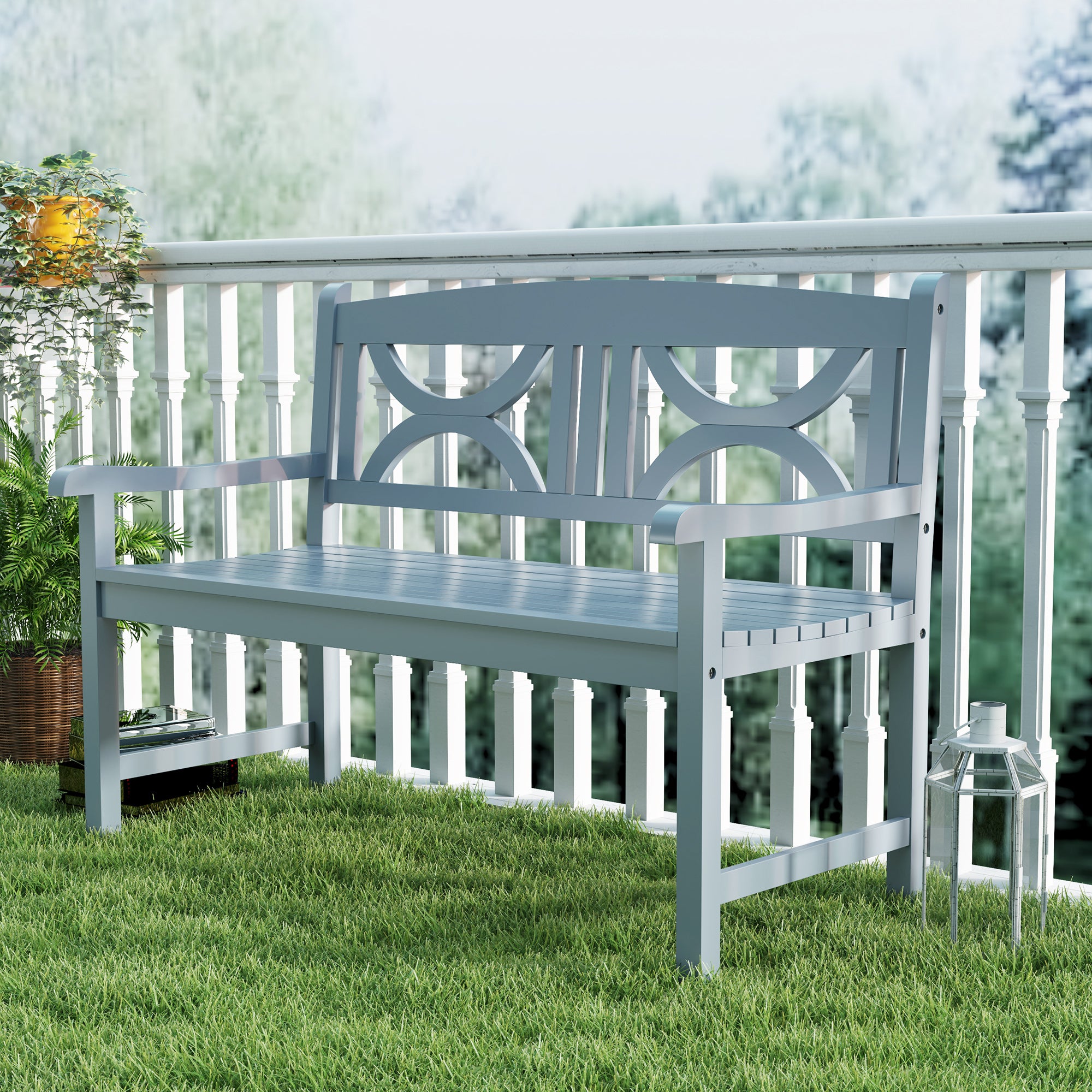 Outsunny 2-Seater Wooden Garden Bench Outdoor Patio Loveseat for Porch, Grey - North Peak Garden Furniture