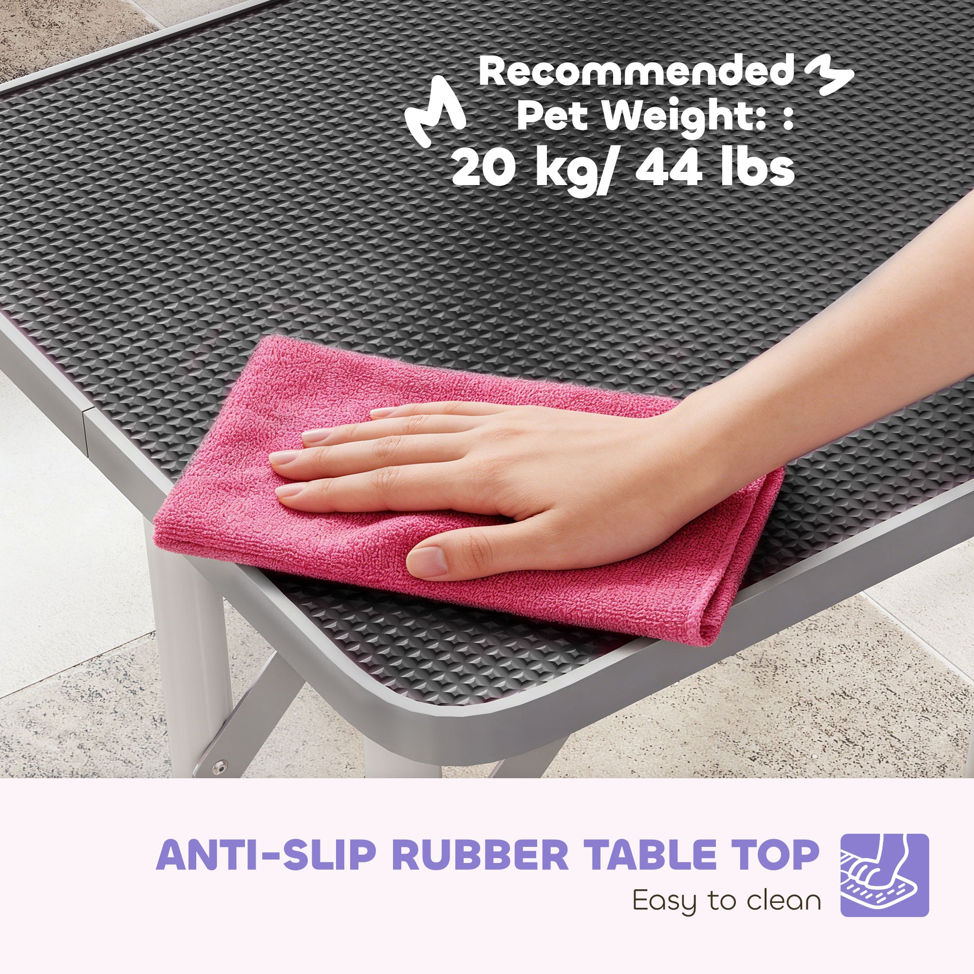 PawHut 32" Foldable Dog Grooming Table Pet Drying Beauty Table Adjustable Fixed Arm Rubber Top, Black