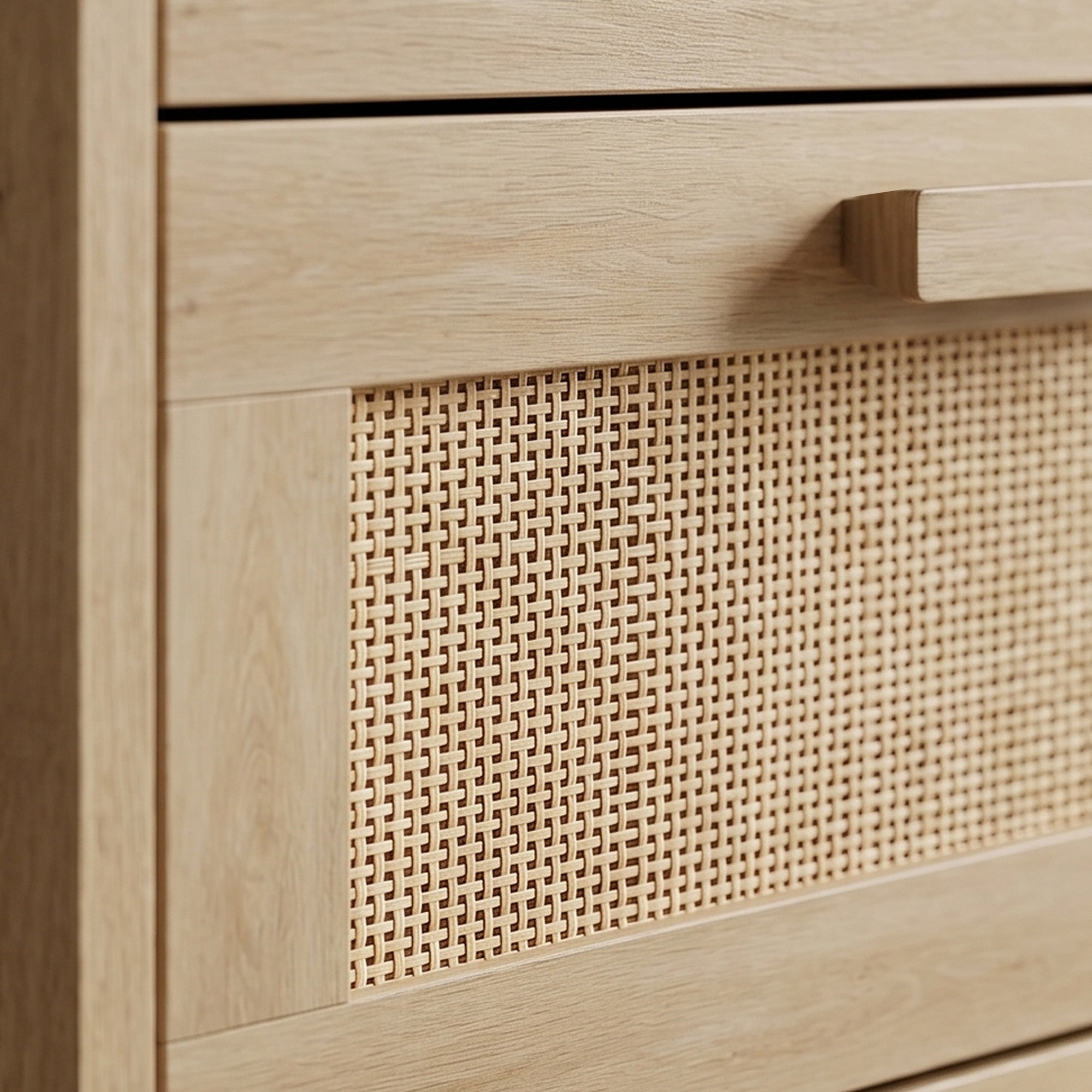 HOMCOM Chest of Drawers, 6-Drawer Dresser, Tall Storage Drawer Unit with Rattan Element for Bedroom, Living Room, Oak