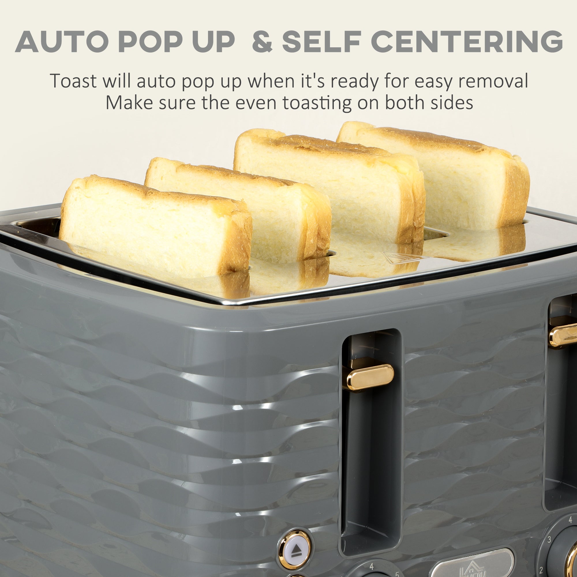 HOMCOM Kettle and Toaster Sets, 3000W 1.7L Rapid Boil Kettle & 4 Slice Toaster with 7 Browning Controls, Defrost, Reheat and Crumb Tray, Otter thermostat, Grey - North Peak Garden Furniture