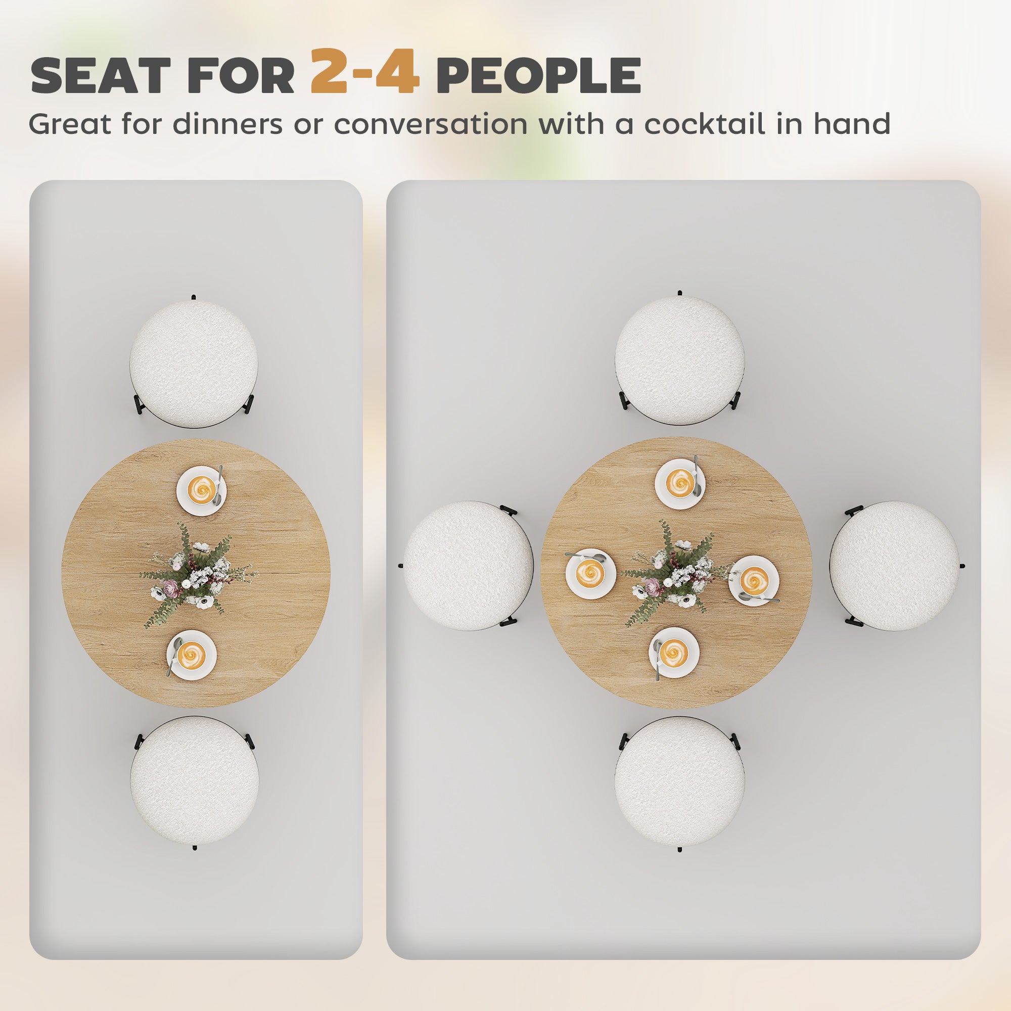 HOMCOM 80cm Industrial Round Dining Table - White Oak