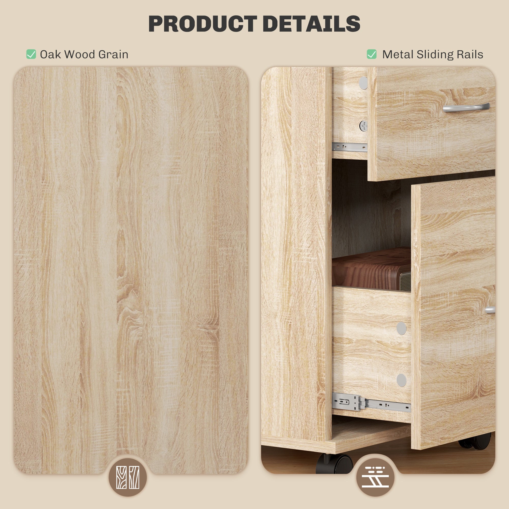 HOMCOM Two Drawer Lockable Filing Cabinet - Wood-Effect - North Peak Garden Furniture
