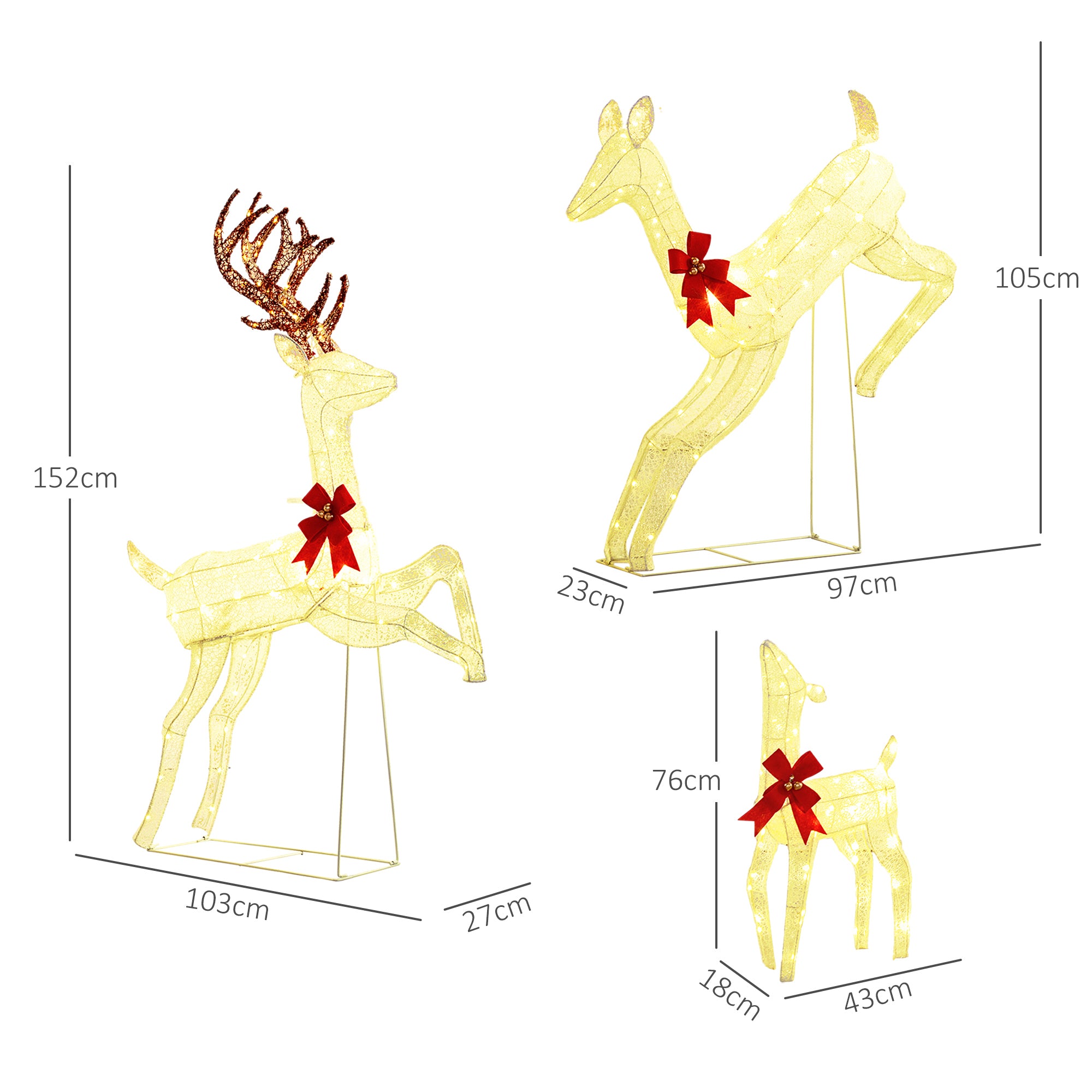 Outsunny Three-Piece LED Light Reindeer Christmas Decoration - North Peak Garden Furniture