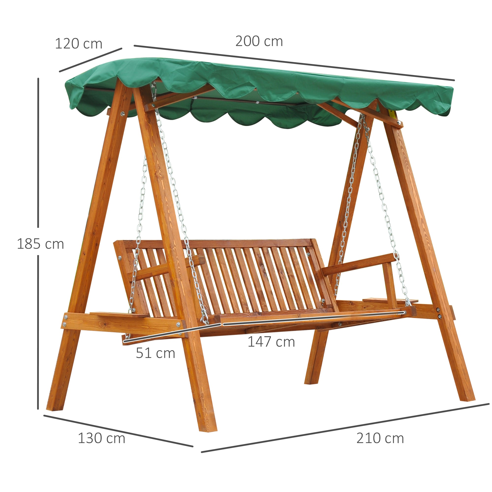 Outsunny 3-Seater Wooden Garden Swing Chair Seat Bench, Green