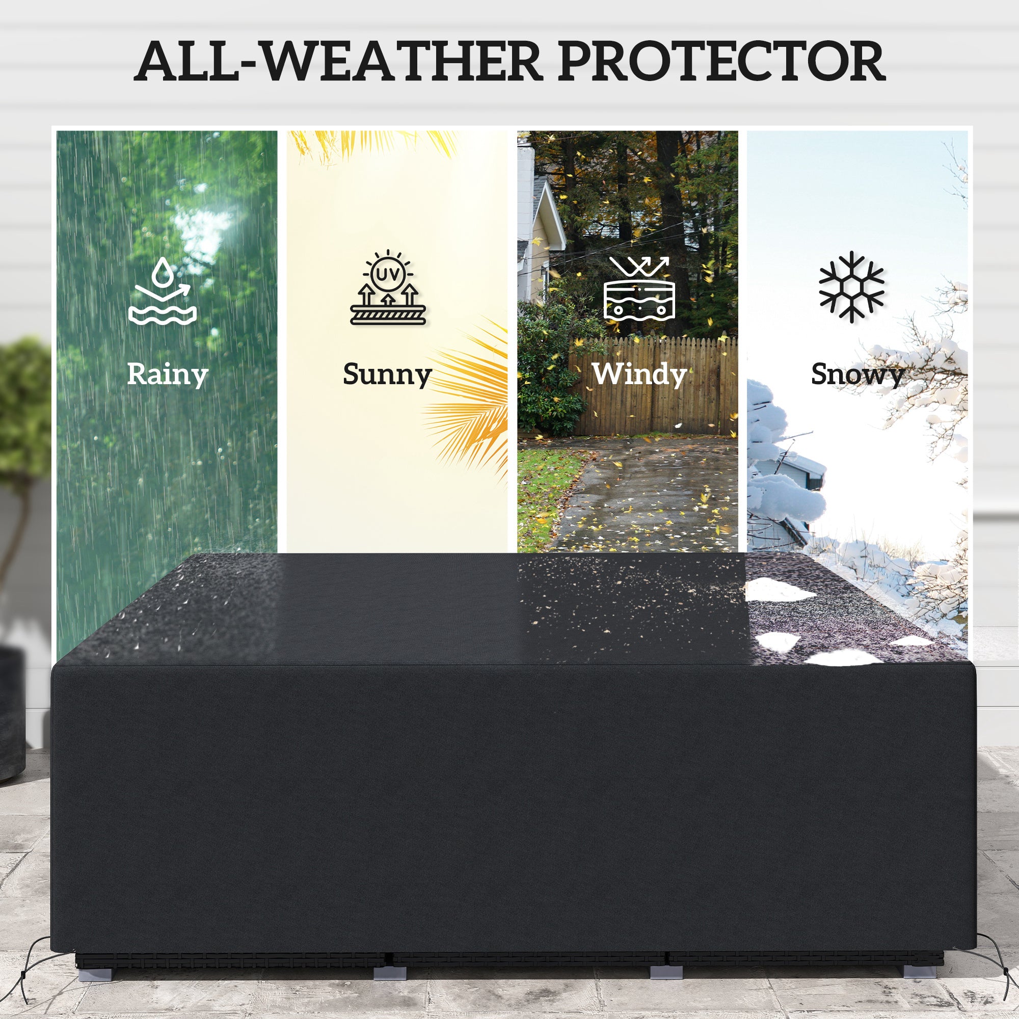 Outsunny 600D Oxford Outdoor Garden Furniture Sofa Set Cover, Waterproof Anti-UV Rattan Sun Lounger Protection Protector Cover, 225L x 210W x 70Hcm, Black - North Peak Garden Furniture