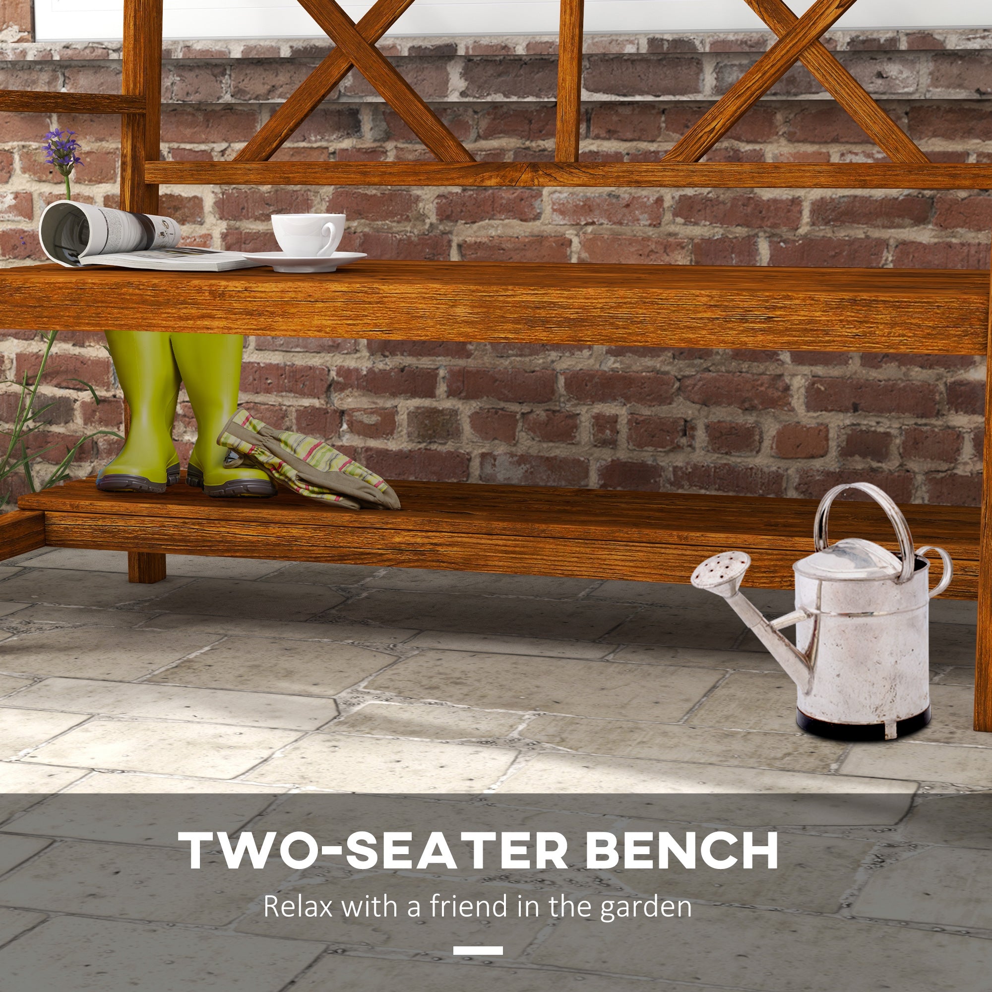 Outsunny Two-Seater Fir Wood Bench, with Bottom Shelf - Natural - North Peak Garden Furniture