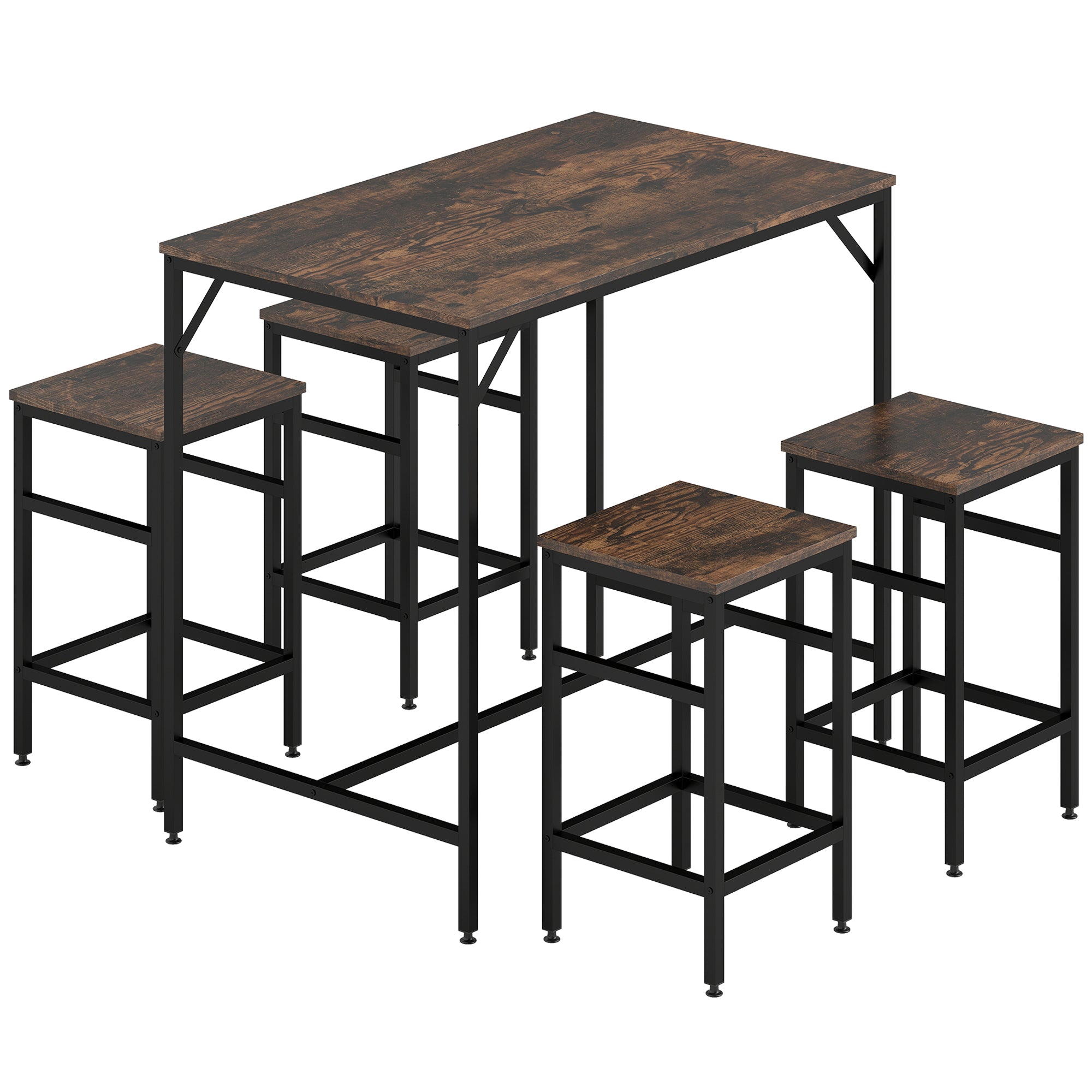 HOMCOM Industrial Rectangular Bar Table Set with 4 Stools for Dining Room, Kitchen, Dinette