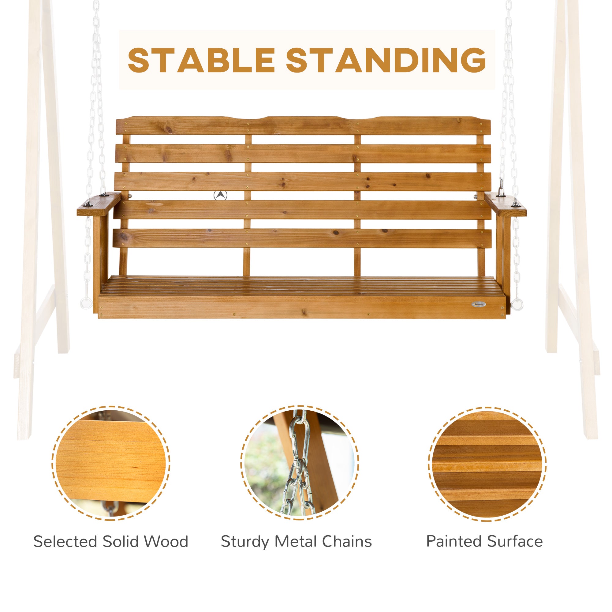 Outsunny 3 Seater Garden Swing Seat Swing Chair Outdoor Wooden Swing Bench Hammock with Adjustable Canopy - North Peak Garden Furniture