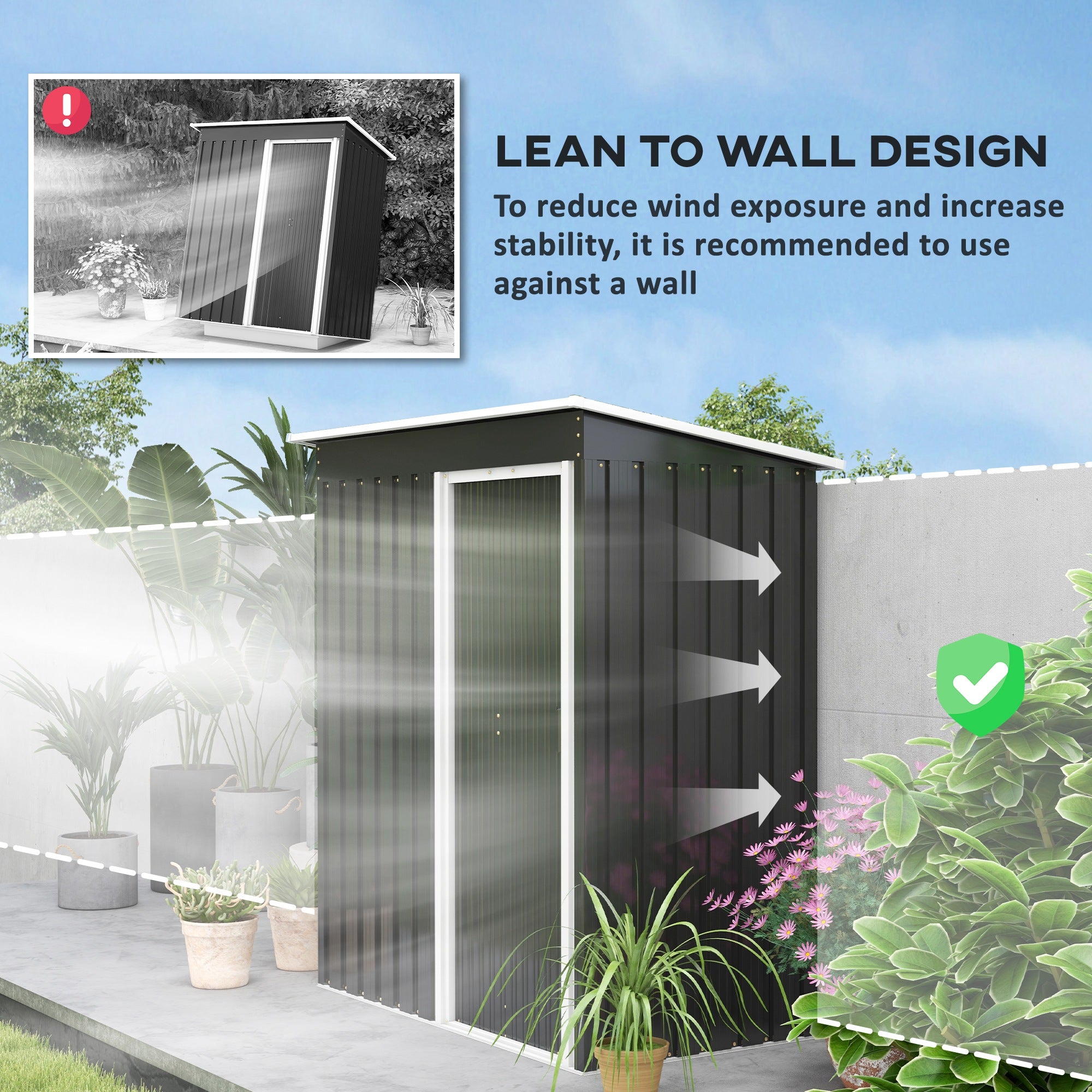 Outsunny 5 x 3ft Garden Storage Shed with Sliding Door and Sloped Roof Outdoor Equipment Tool Backyard, Black - North Peak Garden Furniture