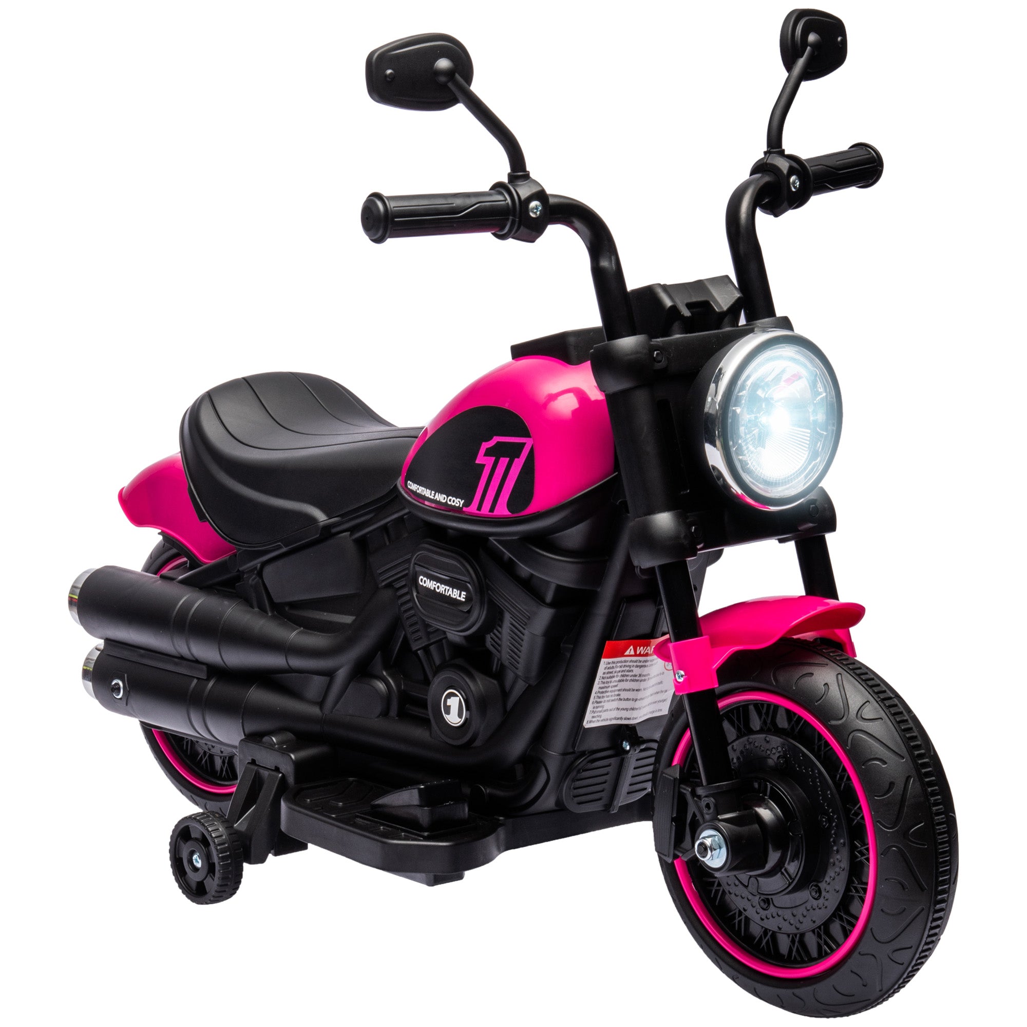 HOMCOM 6v Electric Motorbike with Training Wheels, One-Button Start - Pink - North Peak Garden Furniture