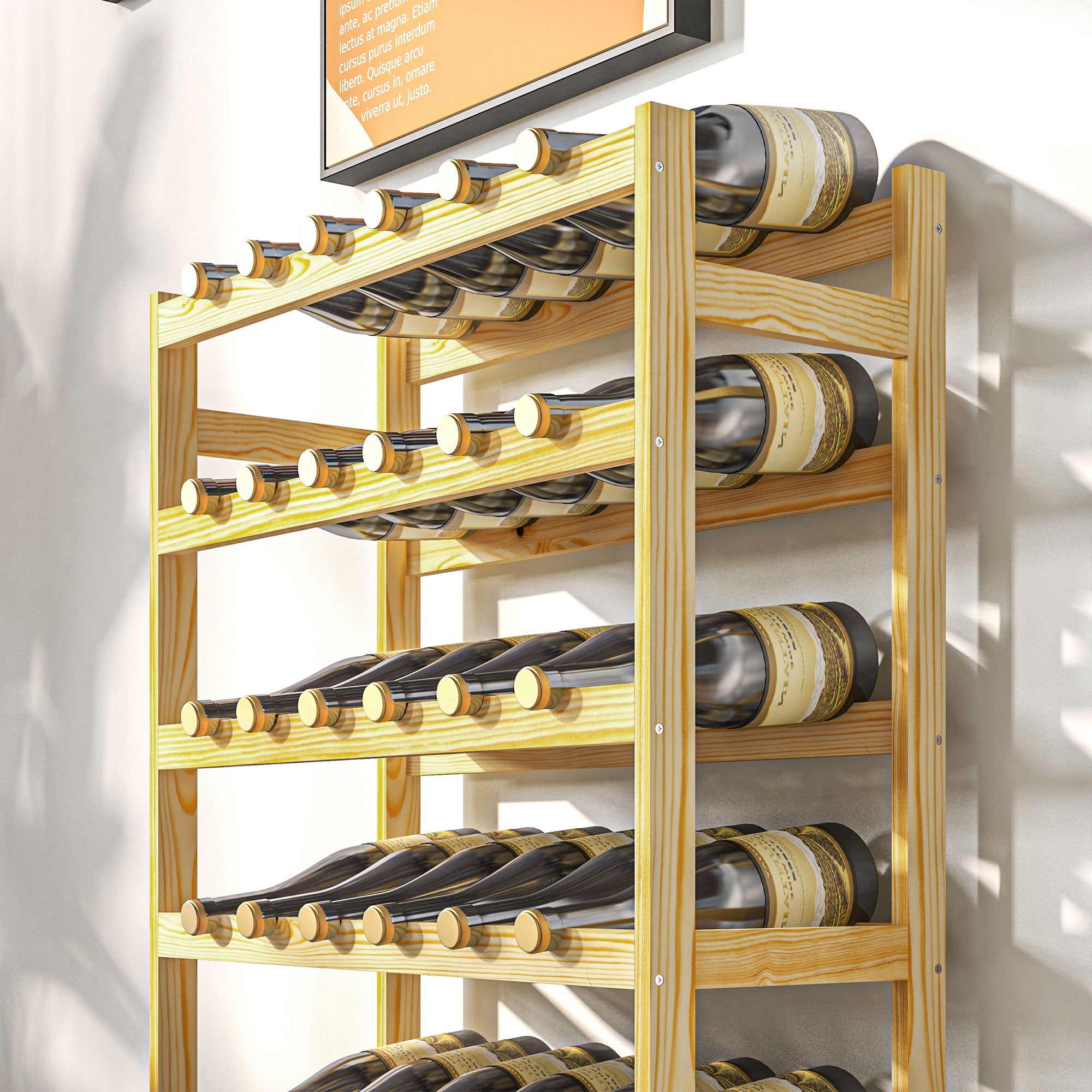 HOMCOM 42-Bottle Wooden Wine Rack - Natural Finish - North Peak Garden Furniture