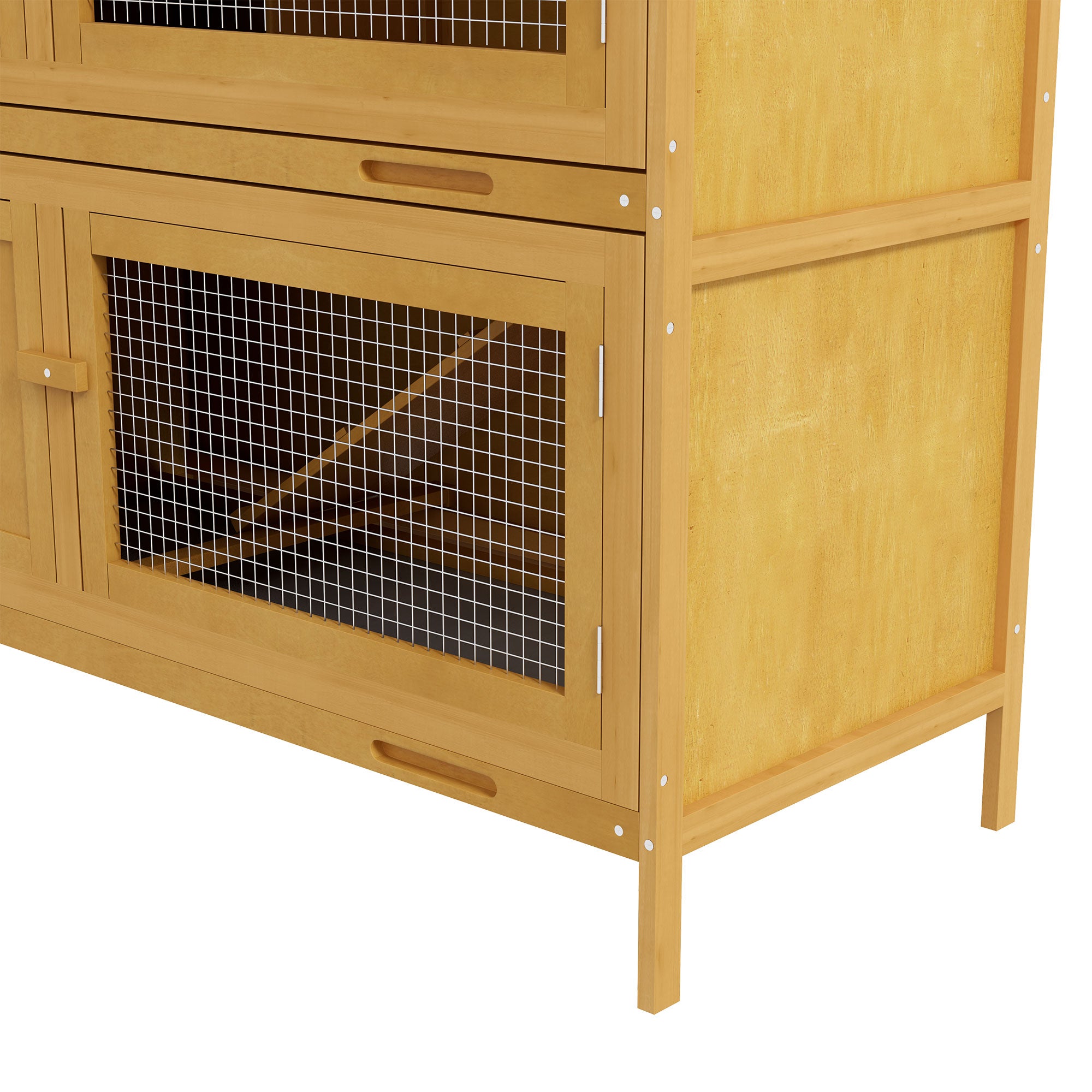 PawHut Double Decker Rabbit Hutch 2 Tier Guinea Pig House Pet Cage Outdoor with Sliding-out Tray, 100 x 47 x 91cm, Yellow - North Peak Garden Furniture