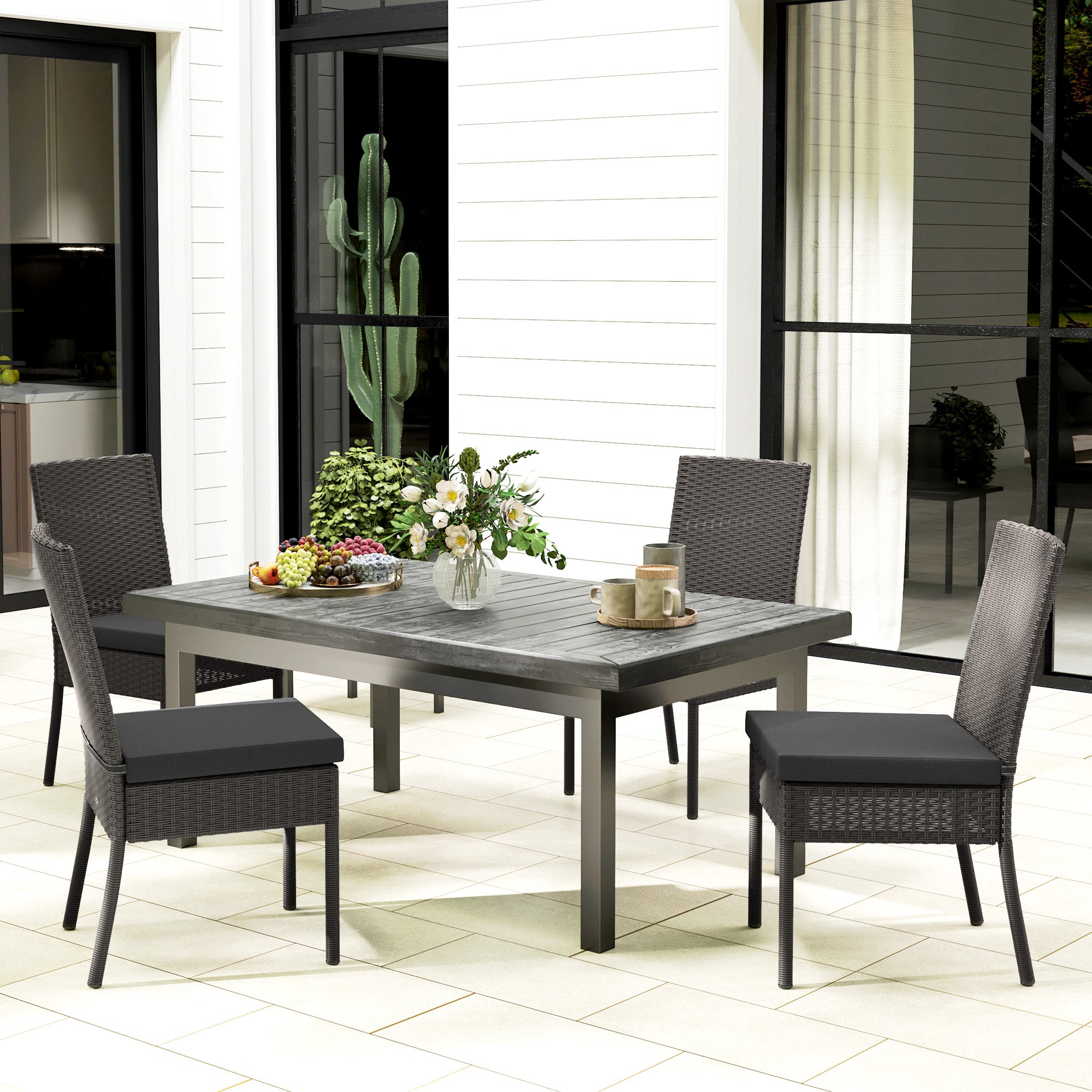 Outsunny Set of Four Armless Rattan Garden Chairs - Dark Grey - North Peak Garden Furniture