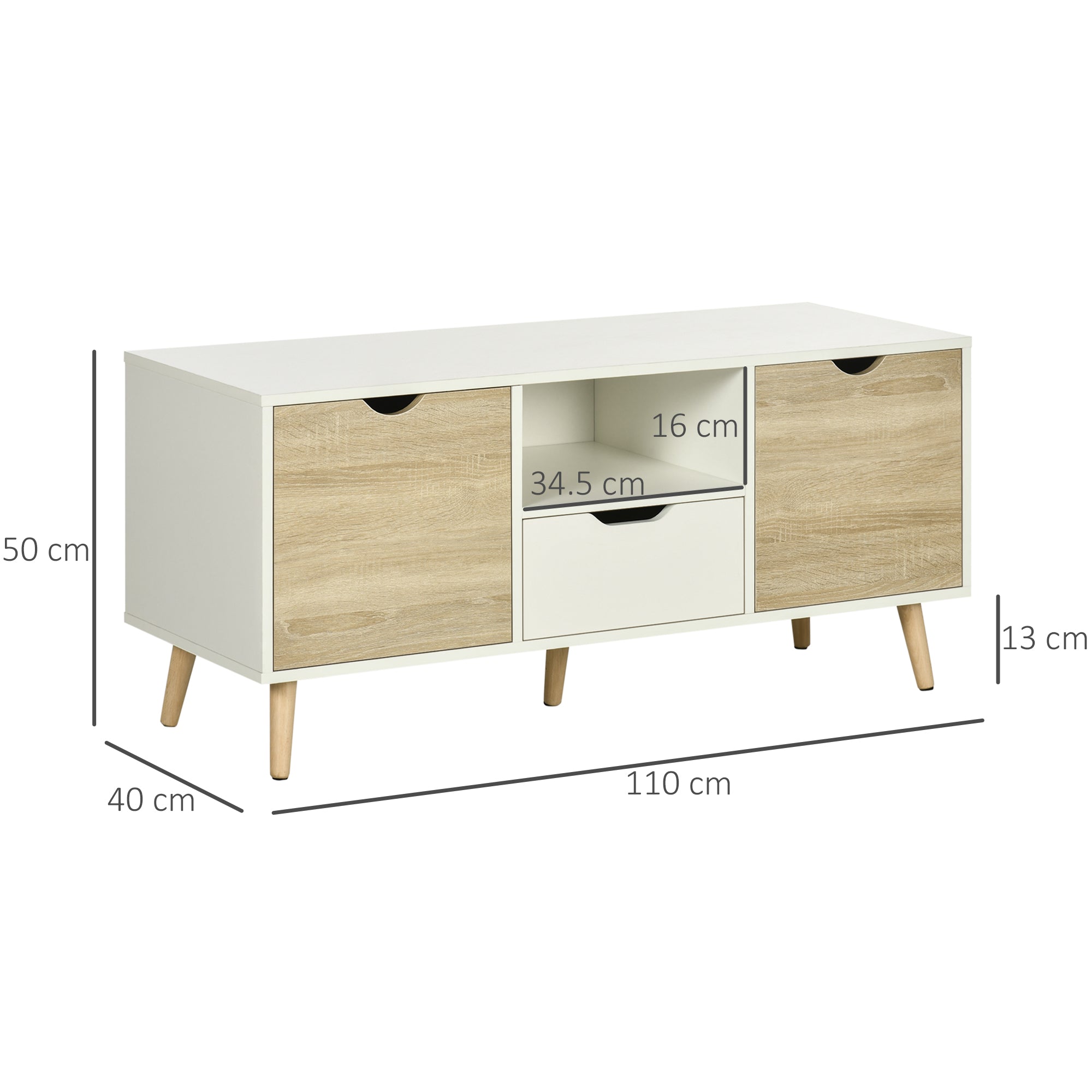HOMCOM TV Unit Cabinet for TVs up to 50 Inches, TV Stand with Storage Cabinets and Drawer for Living Room and Bedroom, Natural - North Peak Garden Furniture