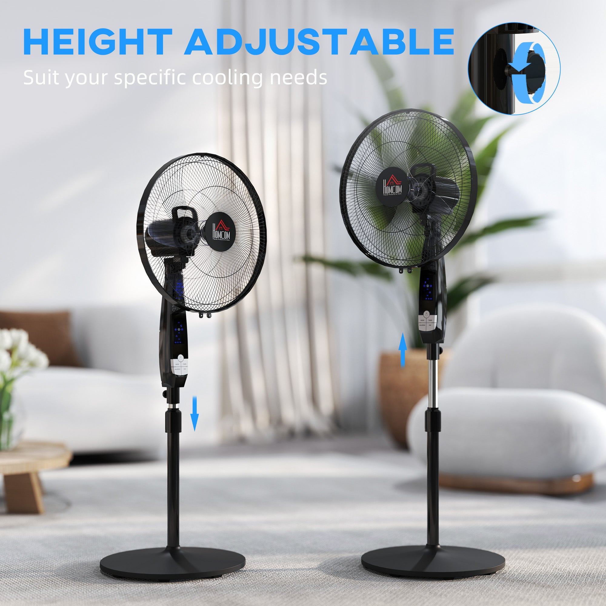 HOMCOM 16" Pedestal Standing Floor Fan, Oscillation Cooling Fan with Remote Control, Black