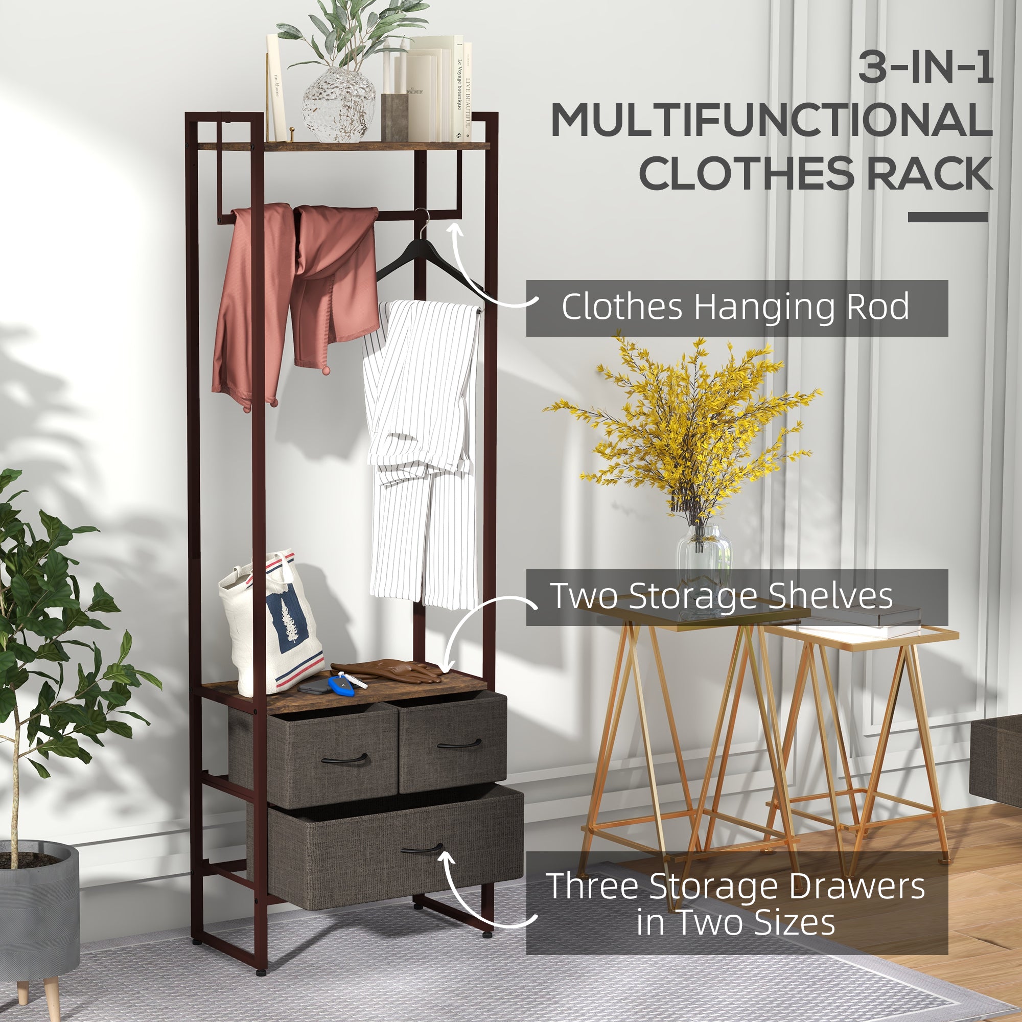 HOMCOM Compact Clothes Rail, with Drawers and Shelf - North Peak Garden Furniture