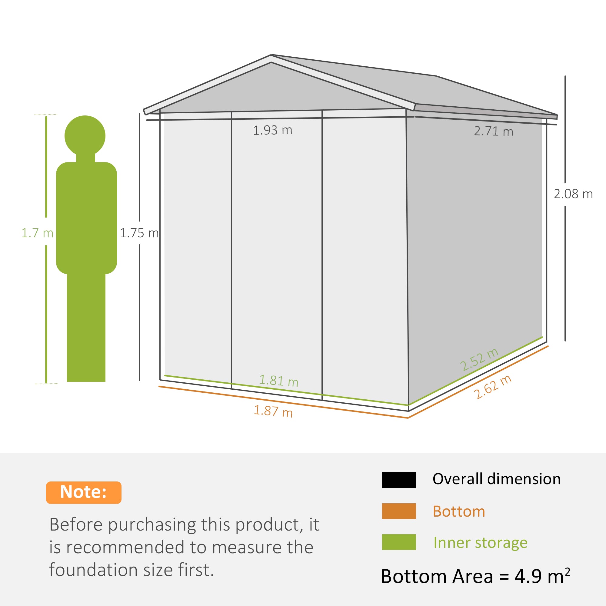 Outsunny 9x 6FT Metal Outdoor Garden Shed, Galvanised Tool Storage Shed w/ Sloped Roof, Lockable Door for Patio Lawn, Green - North Peak Garden Furniture
