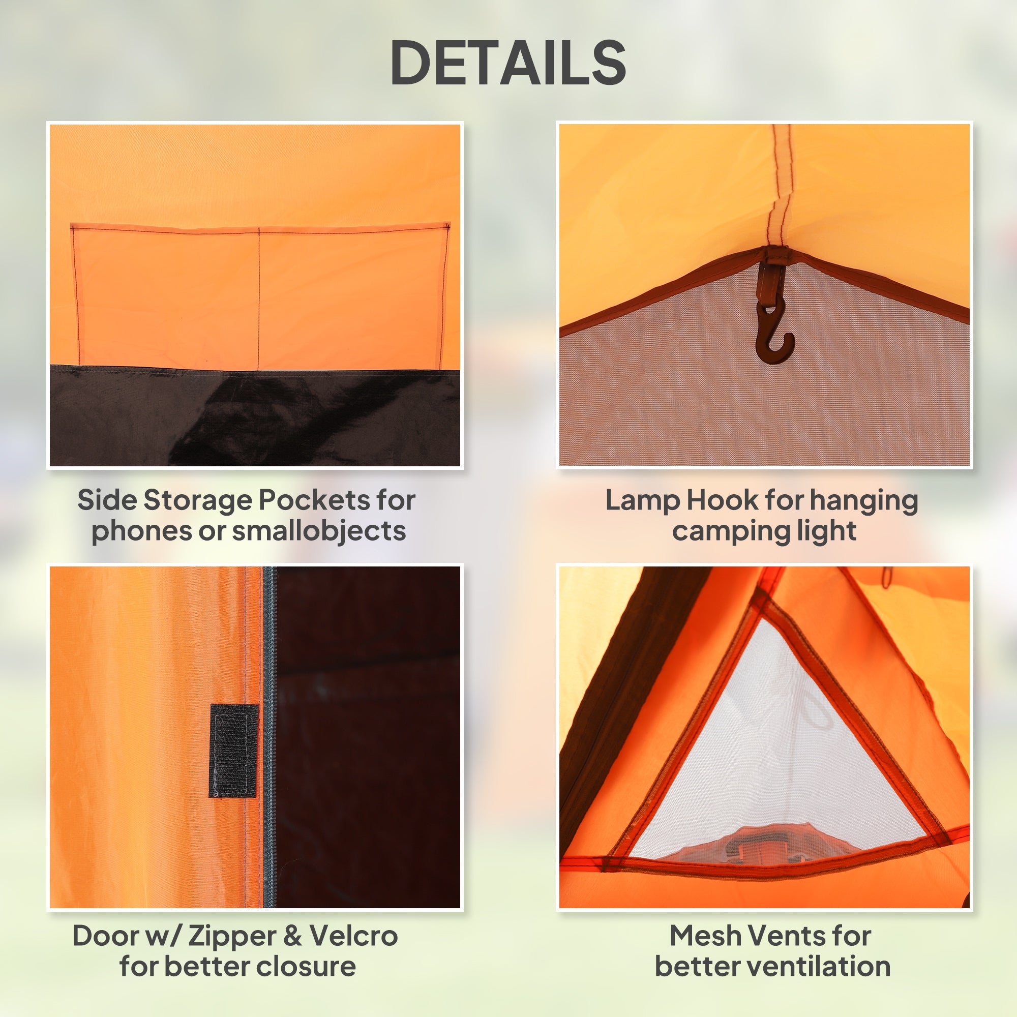 Outsunny 2-3 Man Tunnel Tents w/ Vestibule Camping Tent Porch Air Vents Weather-Resistant Shelter, Orange - North Peak Garden Furniture