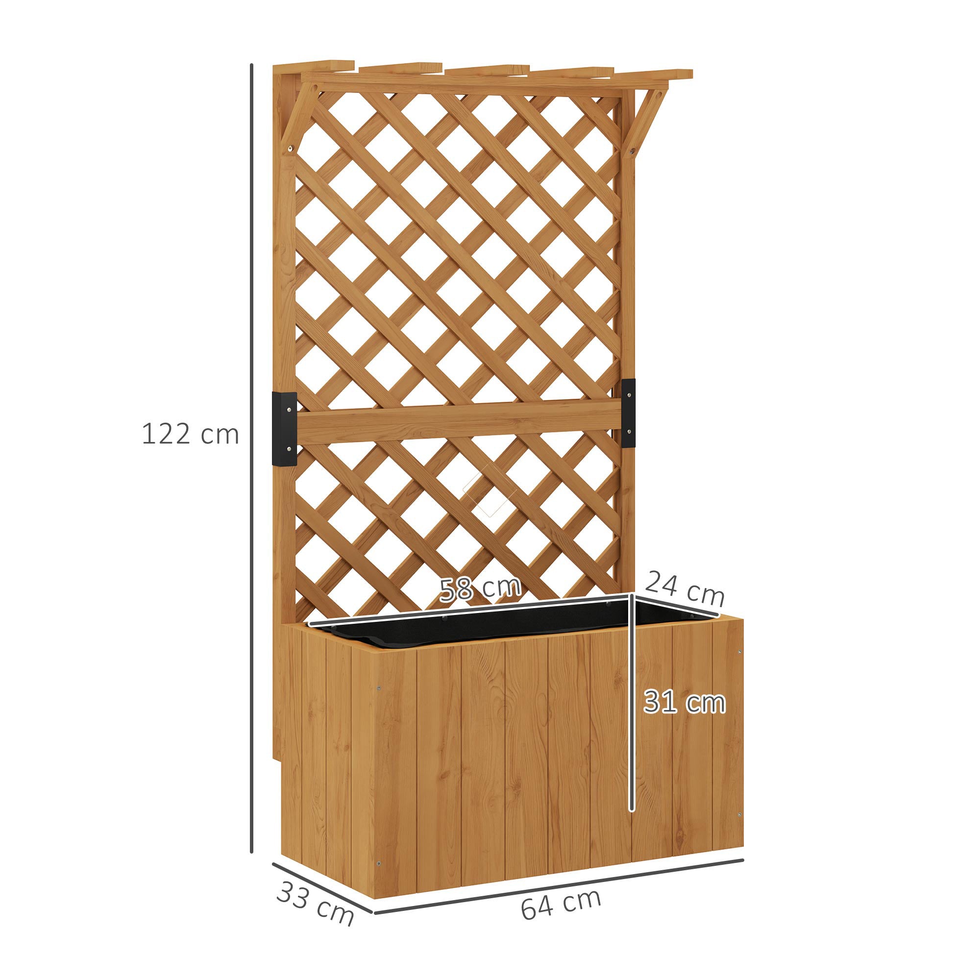 Outsunny Wooden Planter with Trellis, Freestanding Raised Garden Bed with Drainage Holes, Outdoor Planter Box with Liner for Vegetables, Herbs and Flowers, Natural - North Peak Garden Furniture