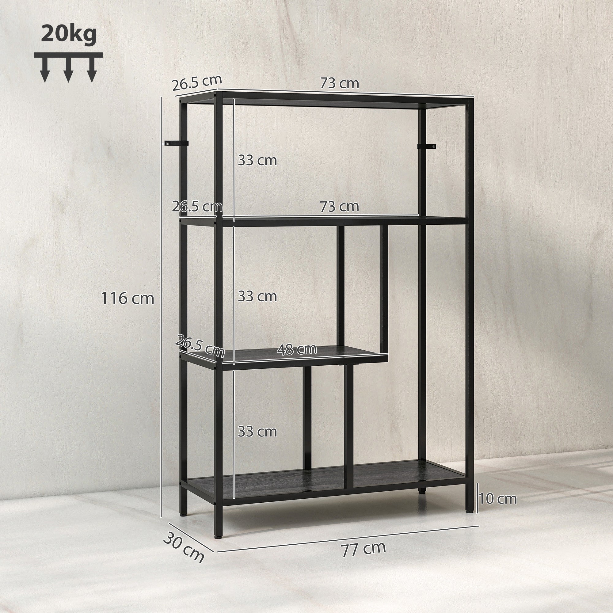 HOMCOM 4-Tier Bookshelf with Open Shelves - Charcoal Grey - North Peak Garden Furniture