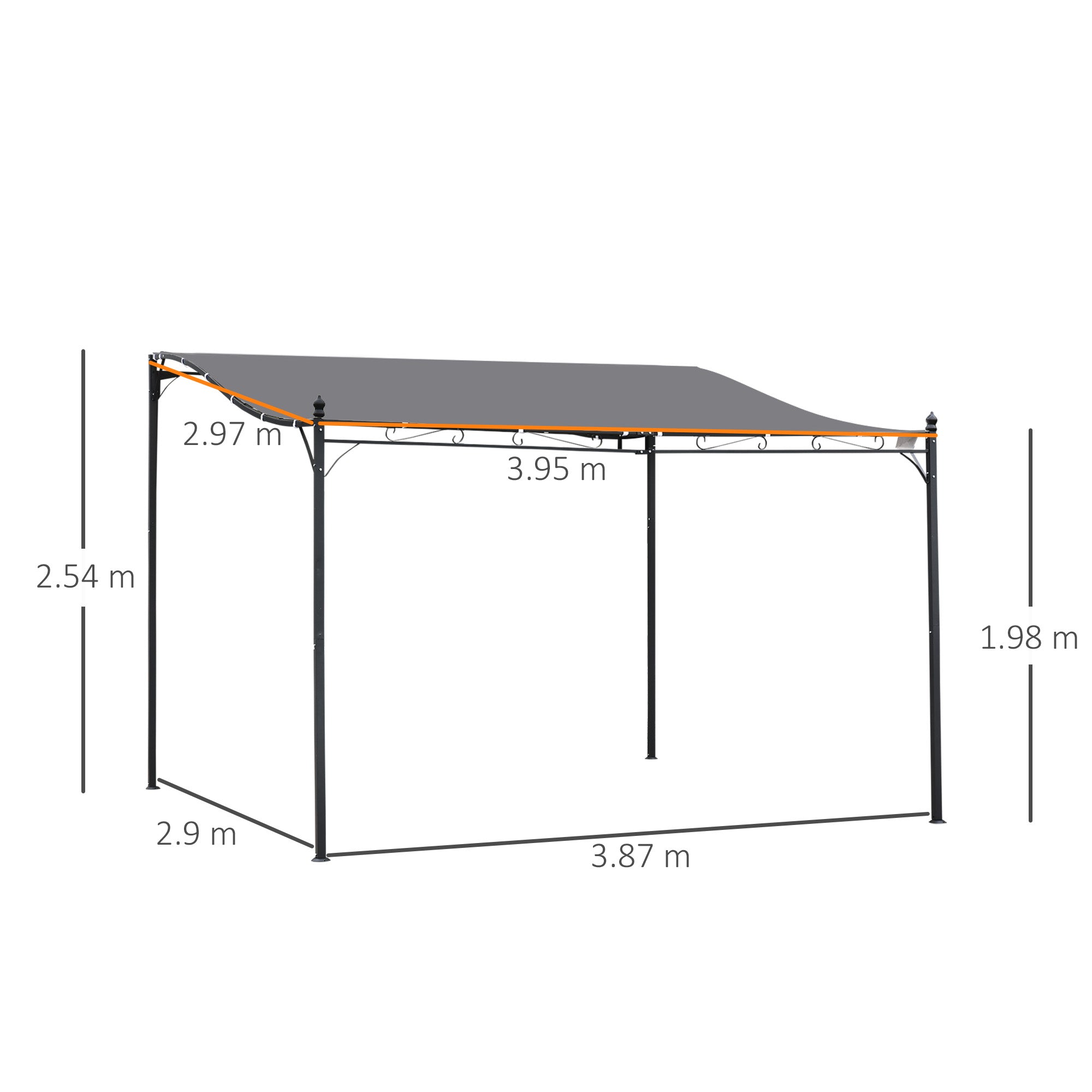 Outsunny 4 x 3 Meters Canopy Metal Wall Gazebo Awning Garden Marquee Shelter Door Porch - Grey - North Peak Garden Furniture