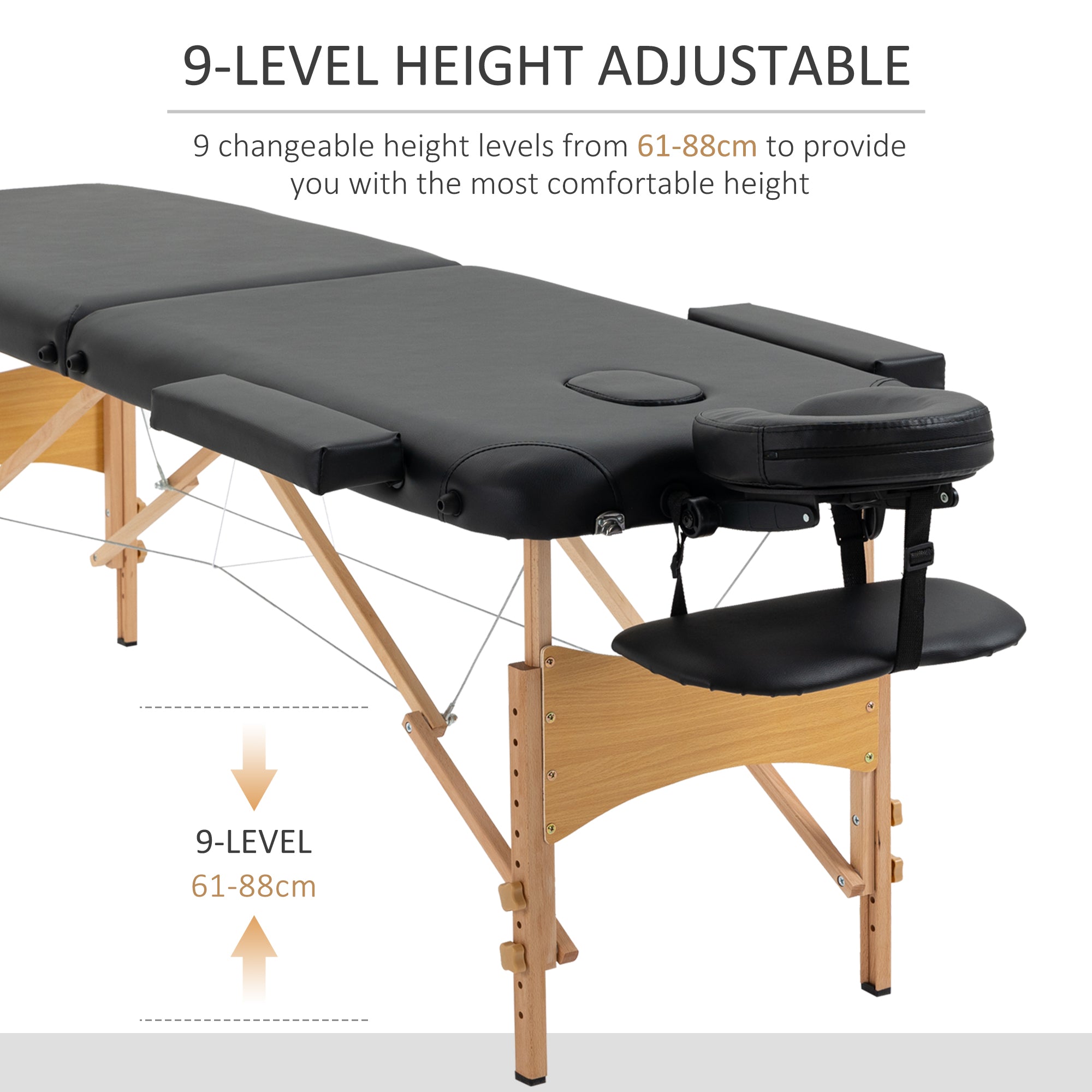 HOMCOM Portable Massage Bed, Folding Spa Beauty Massage Table with 2 Sections, Carry Bag and Wooden Frame, Black - North Peak Garden Furniture