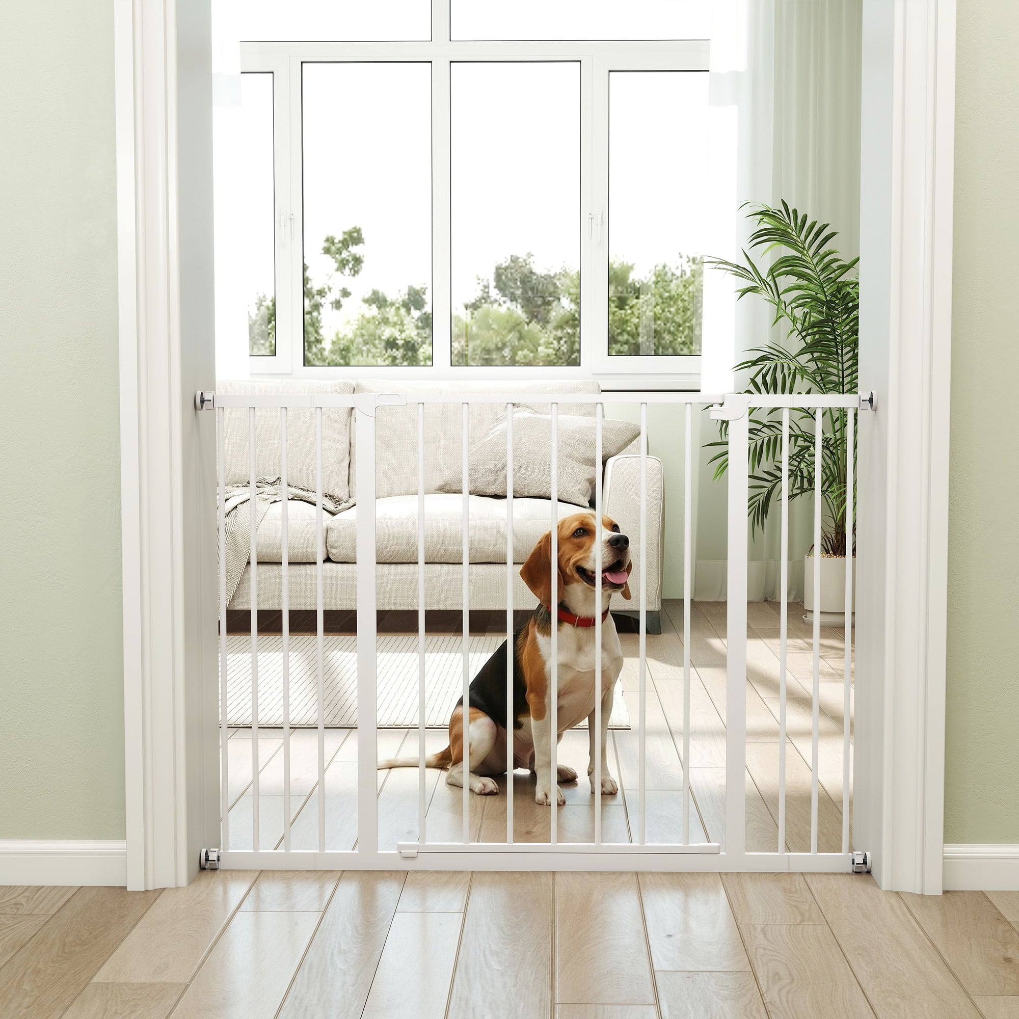 PawHut Dog Gate Pet Safety Gate Stair Barrier Pressure Fit Adjustable 76-82/86-97/101-107 cm, White