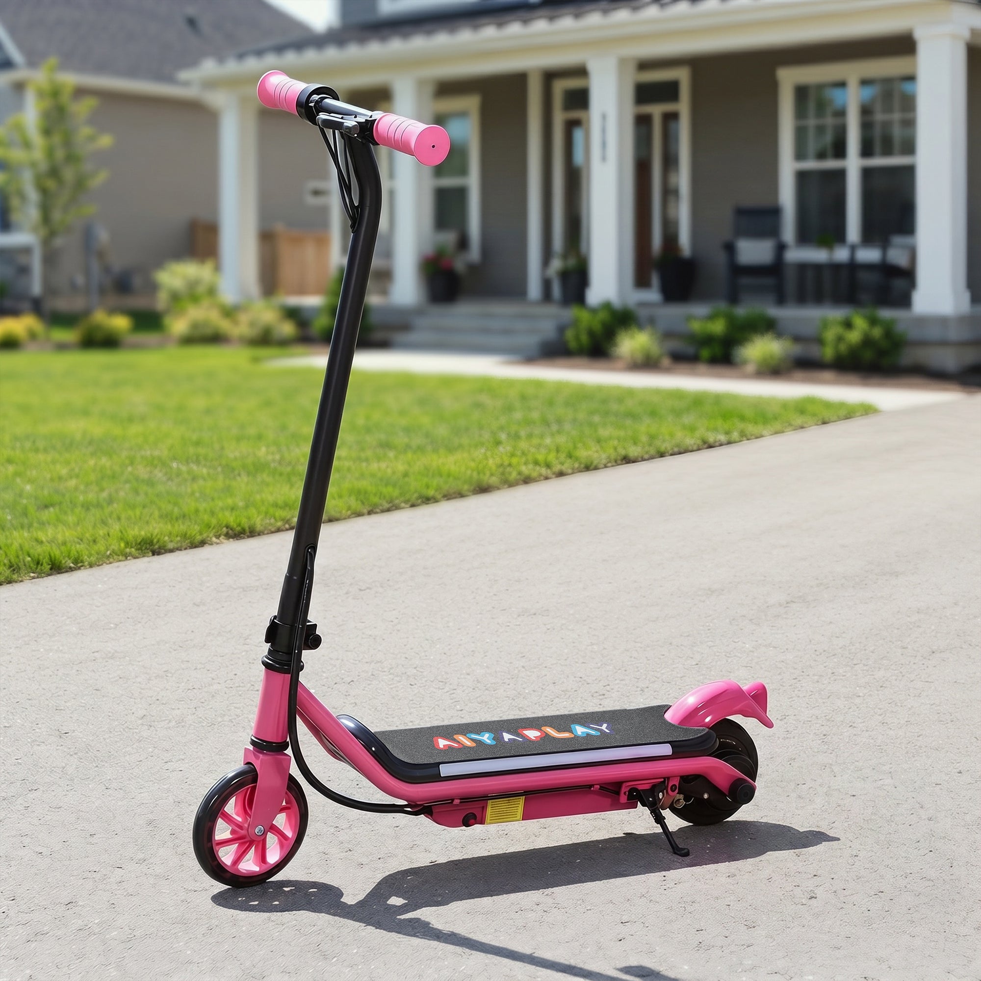 AIYAPLAY Electric Scooter for Kids Ages 6-14, with Dual Brakes, Flash Wheel and Colourful Light, Kids Electric Scooter E Scooter, Up to 12 KM/H & 10 KM, Pink