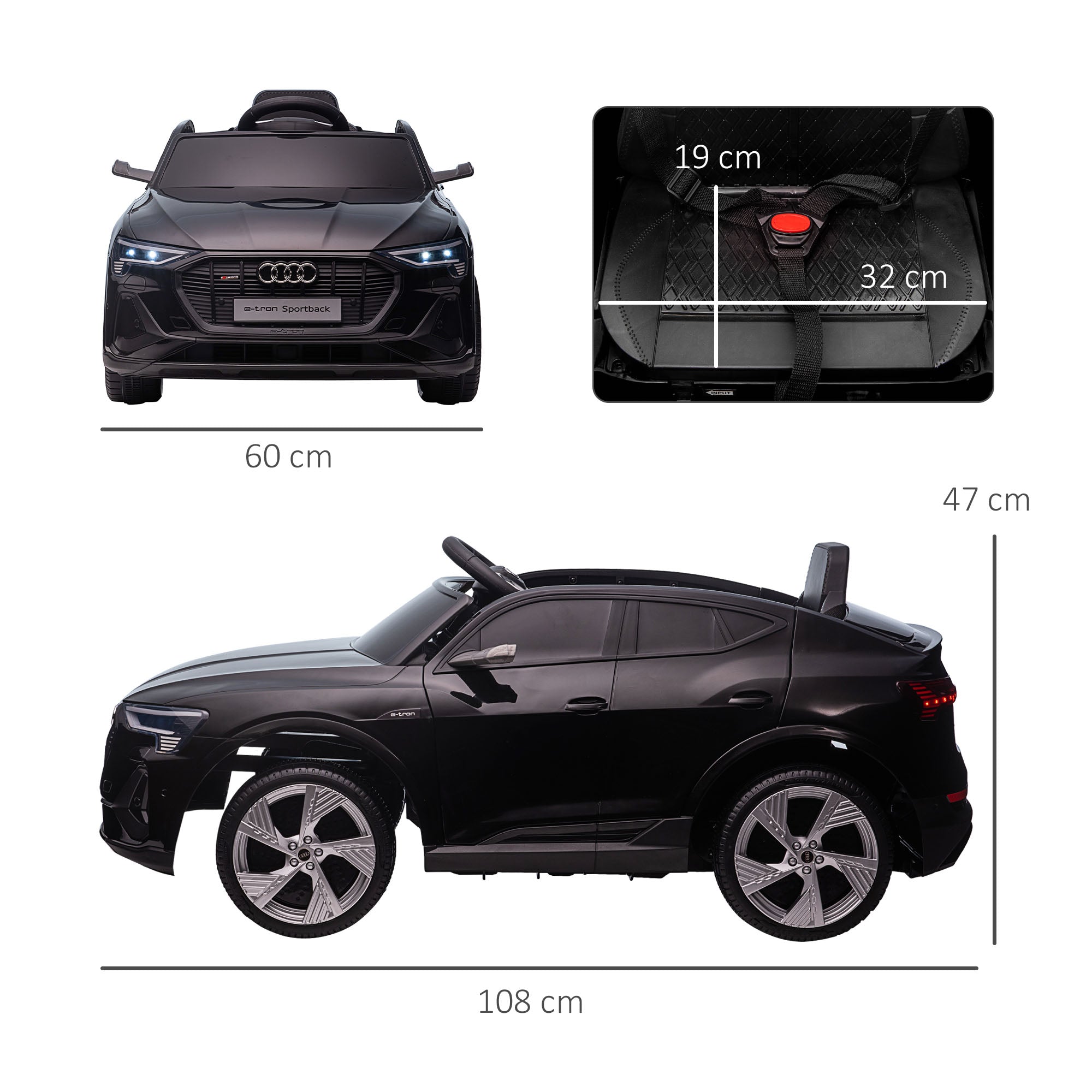 HOMCOM Audi E-tron Licensed 12V Kids Electric Ride On Car with Parental Remote Music Lights MP3 Suspension Wheels for 3-5 Years Black - North Peak Garden Furniture