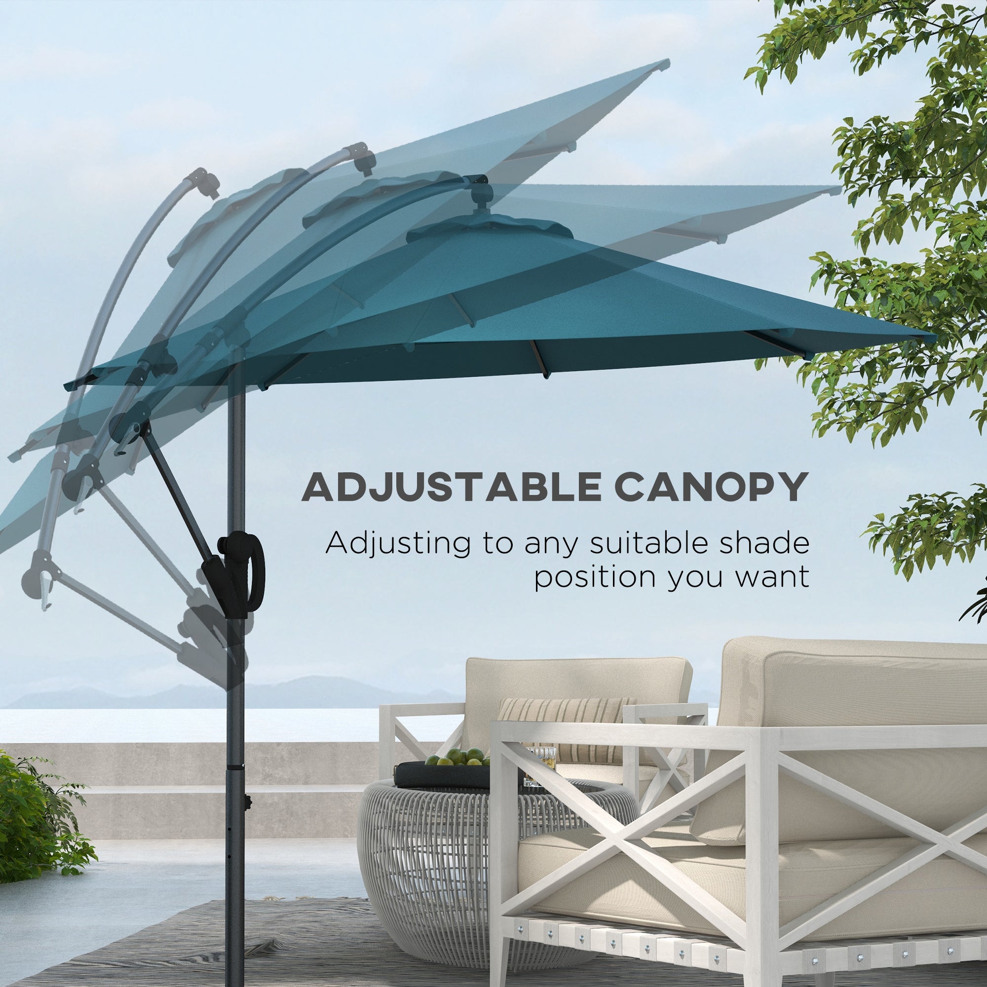 Outsunny 3m Offset Cantilever Parasol Umbrella, with Cross Base - Blue - North Peak Garden Furniture