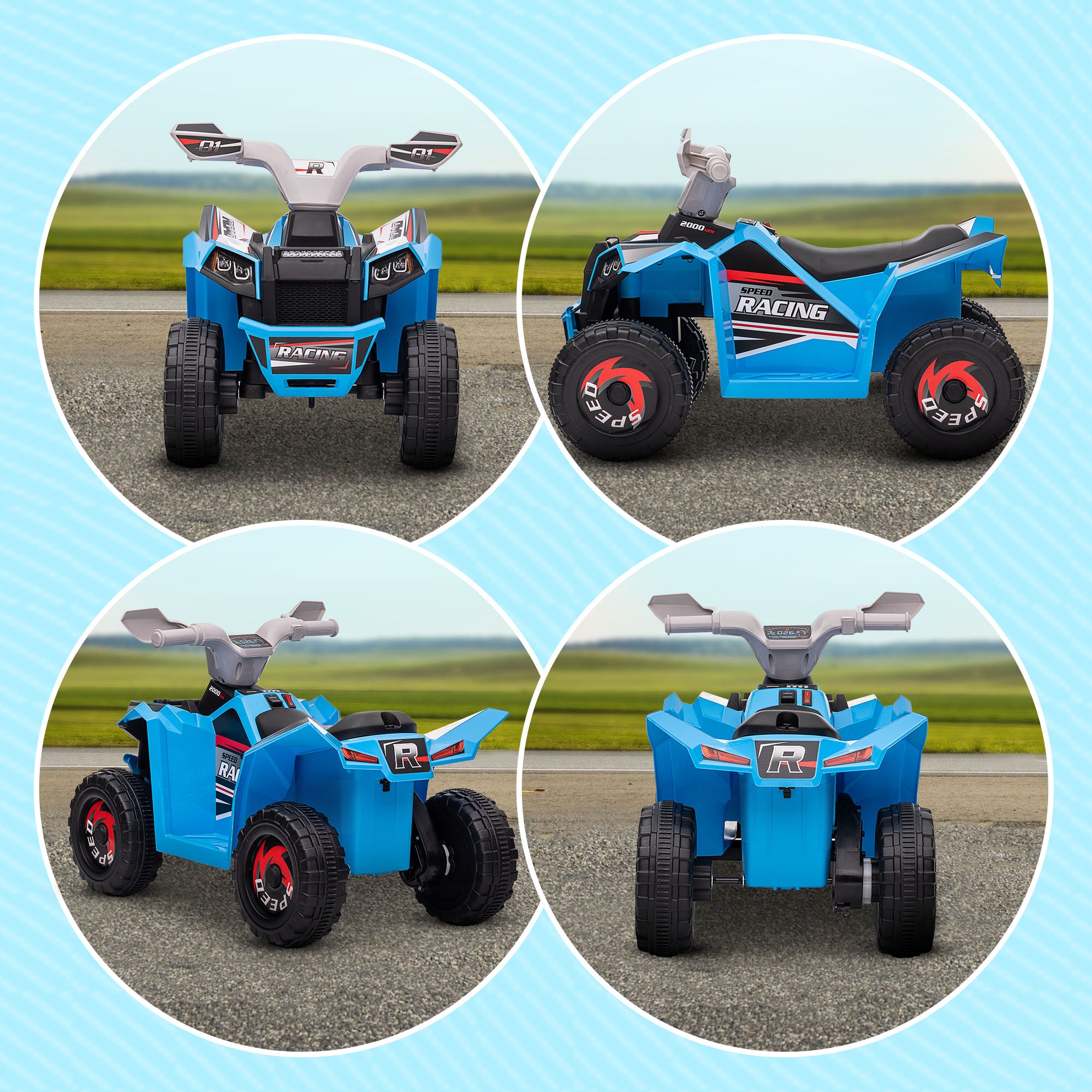 HOMCOM 6V Quad Bike with Wear-Resistant Wheels, Forward Backward Function, for Ages 18-36 Months, Blue - North Peak Garden Furniture