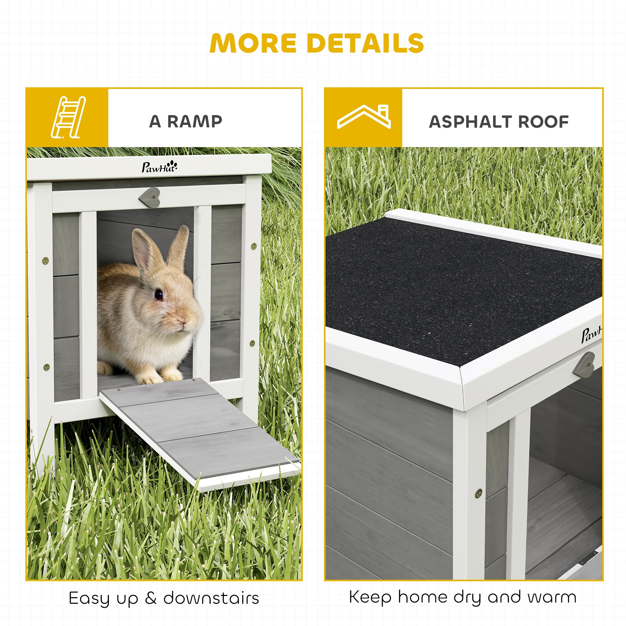 PawHut Wooden Rabbit Hutch Outdoor, Guinea Pig Hutch, Rabbit Hideaway, Cat House, Bunny Cage Small Animal House 51 x 42 x 43 cm, Grey