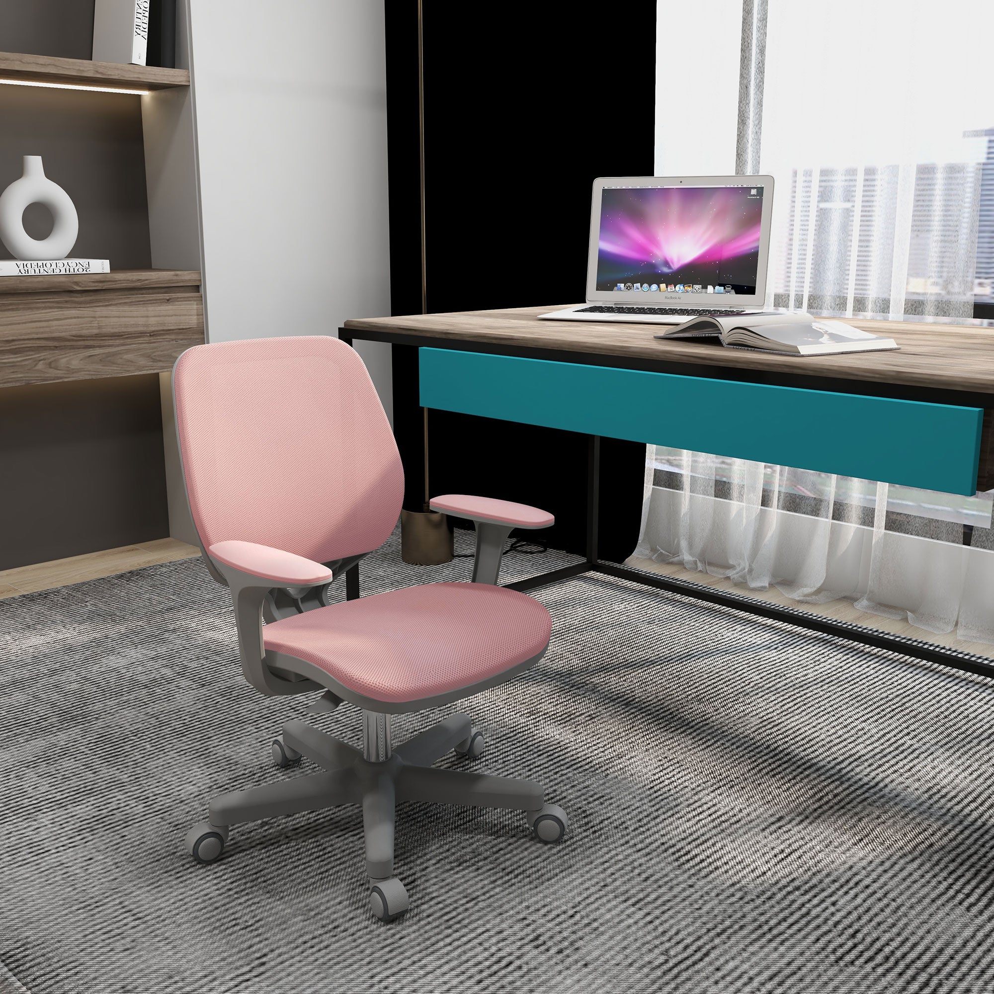 Vinsetto Office Chair, Breathable Mesh Swivel Desk Chair with Adjustable Height and 360° Swivel Security Wheels for Home Office, Study, Pink - North Peak Garden Furniture
