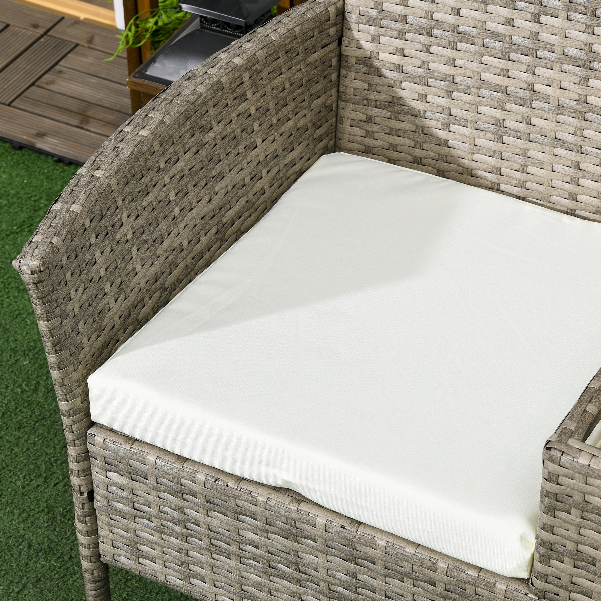 Outsunny Two-Seat Rattan Chair, with Middle Table - Grey - North Peak Garden Furniture