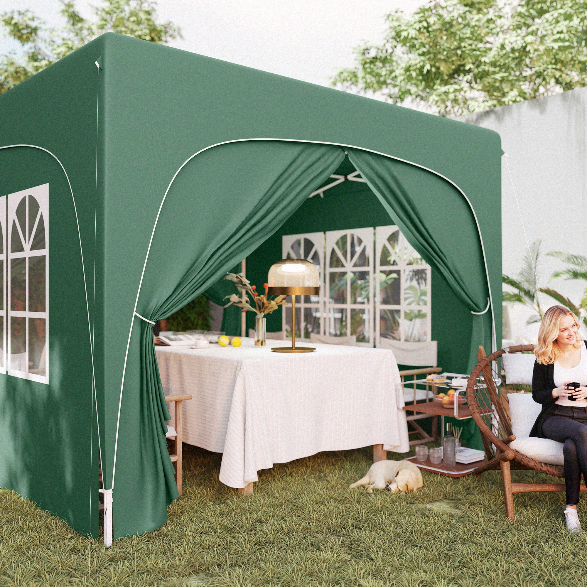 Outsunny 3 x 3m Pop-Up Gazebo Shelter, with Accessories - Dark Green - North Peak Garden Furniture