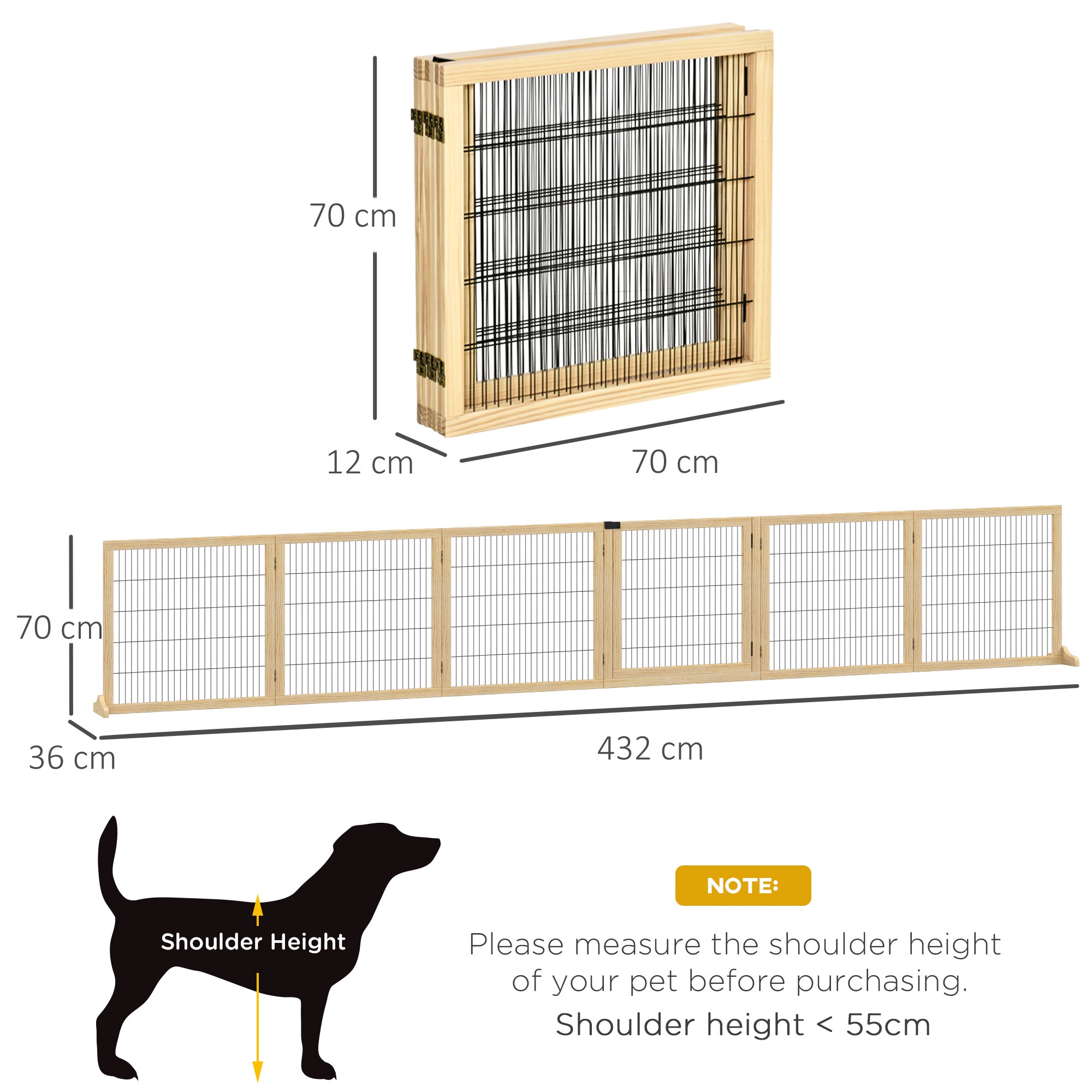 PawHut Wooden Pet Gate, Freestanding Dog Safety Barrier with Two Support Feet - Natural Tone - North Peak Garden Furniture