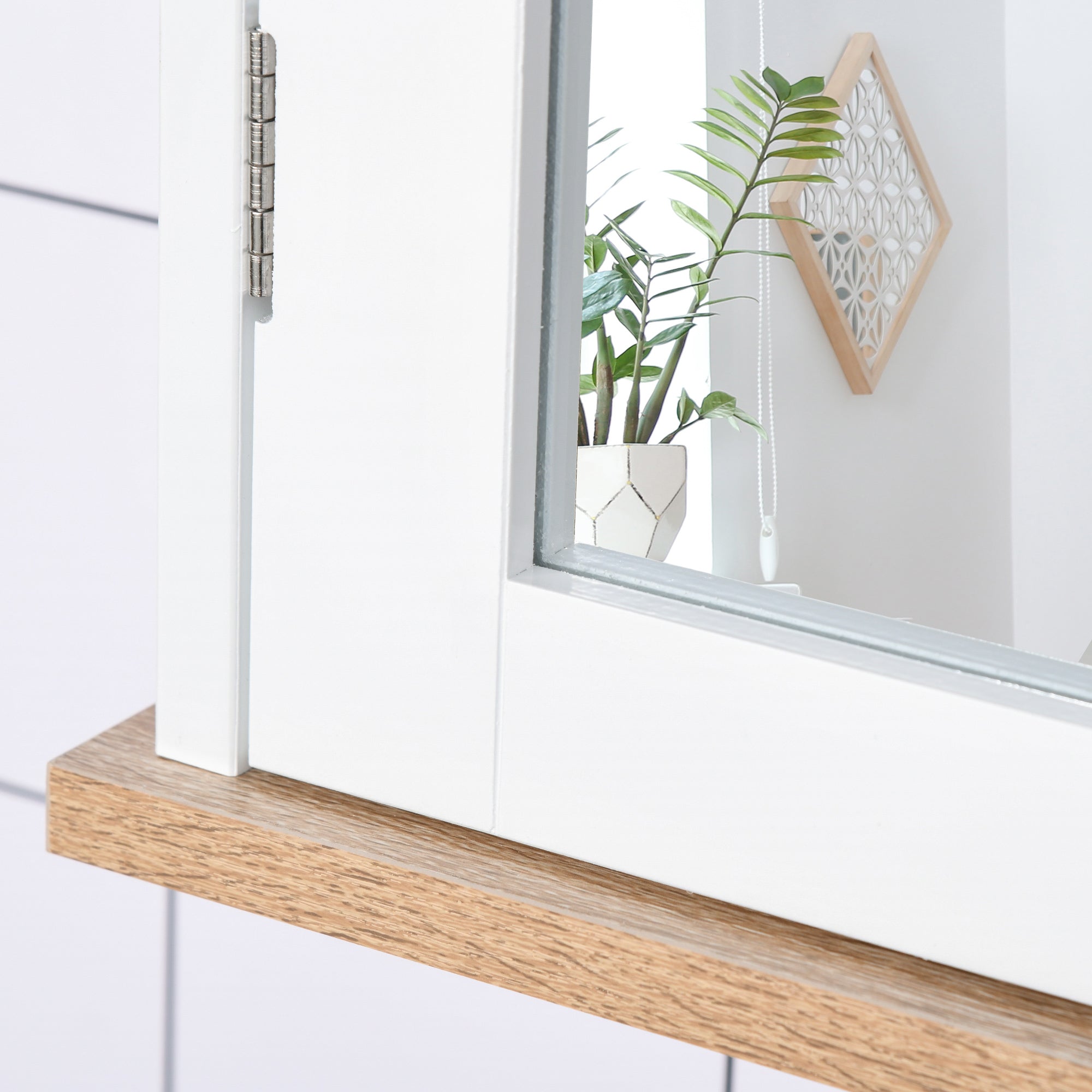 kleankin Bathroom Mirror Cabinet Wall Mounted Storage Cupboard with Double Door and Adjustable Shelf, White - North Peak Garden Furniture