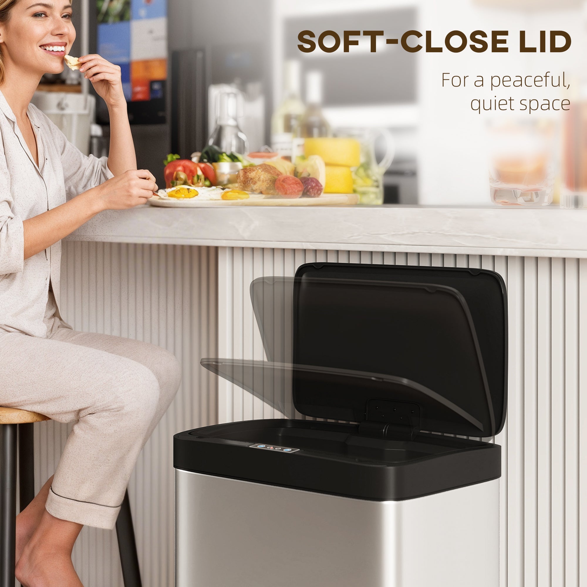 HOMCOM 45L Stainless Steel Sensor Bin - Silver Tone