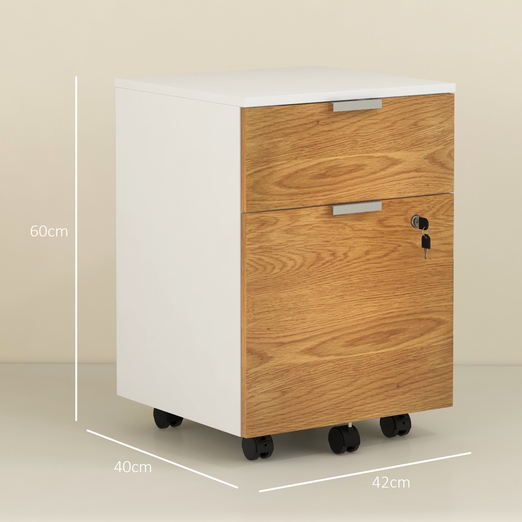 HOMCOM Two-Drawer Lockable Filing Cabinet - Wood Effect